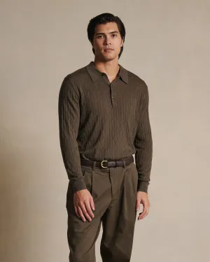 Merino Cable Knit Polo - Moss
