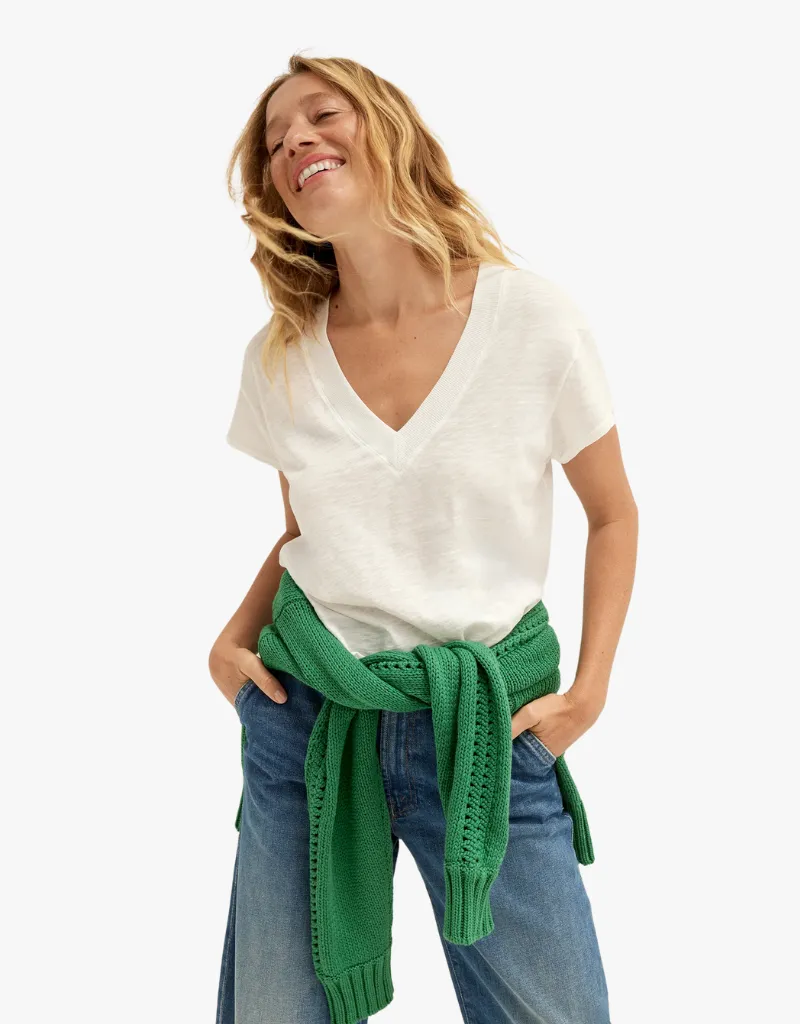 Michael Stars Harlan Cropped V-Neck Tee in White
