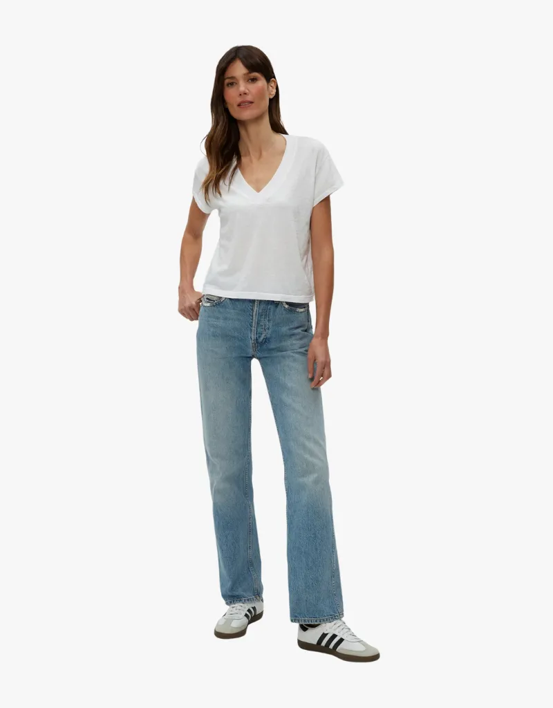Michael Stars Harlan Cropped V-Neck Tee in White