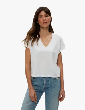 Michael Stars Harlan Cropped V-Neck Tee in White