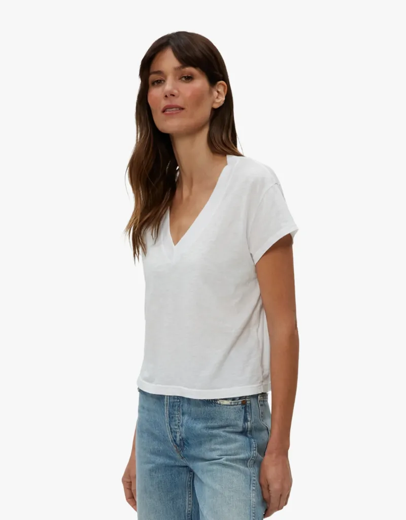 Michael Stars Harlan Cropped V-Neck Tee in White
