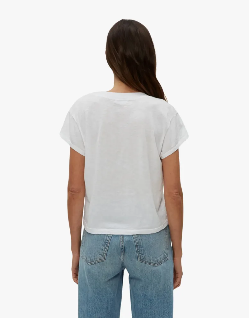 Michael Stars Harlan Cropped V-Neck Tee in White