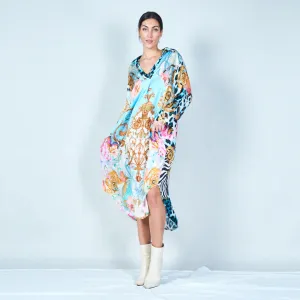 Michela Mii Elegant midi kaftan with mixed patterns - Light Blue