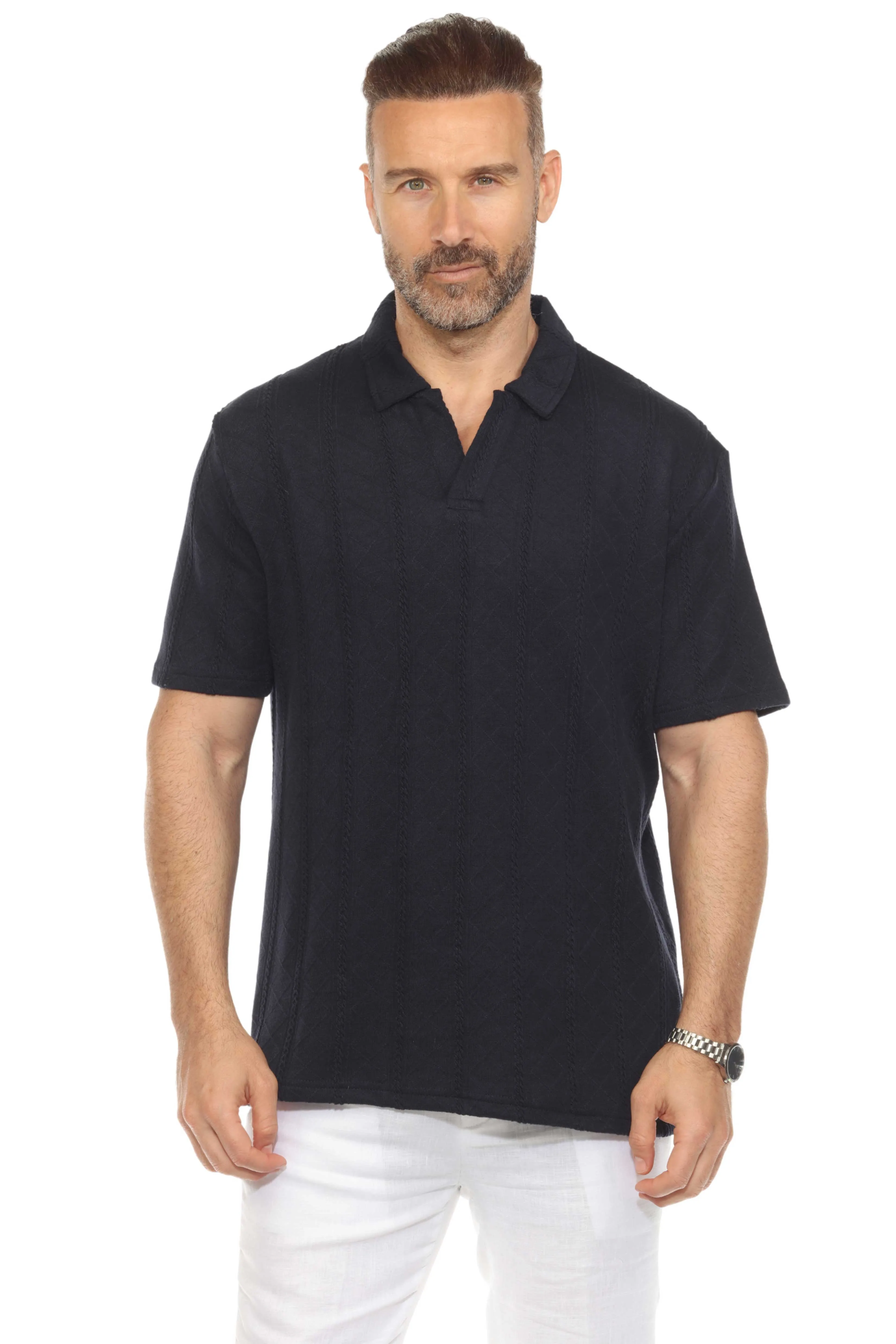Mojito Mens Premium Stylish Polo Shirt with Modern Textured Cable Knit Pattern