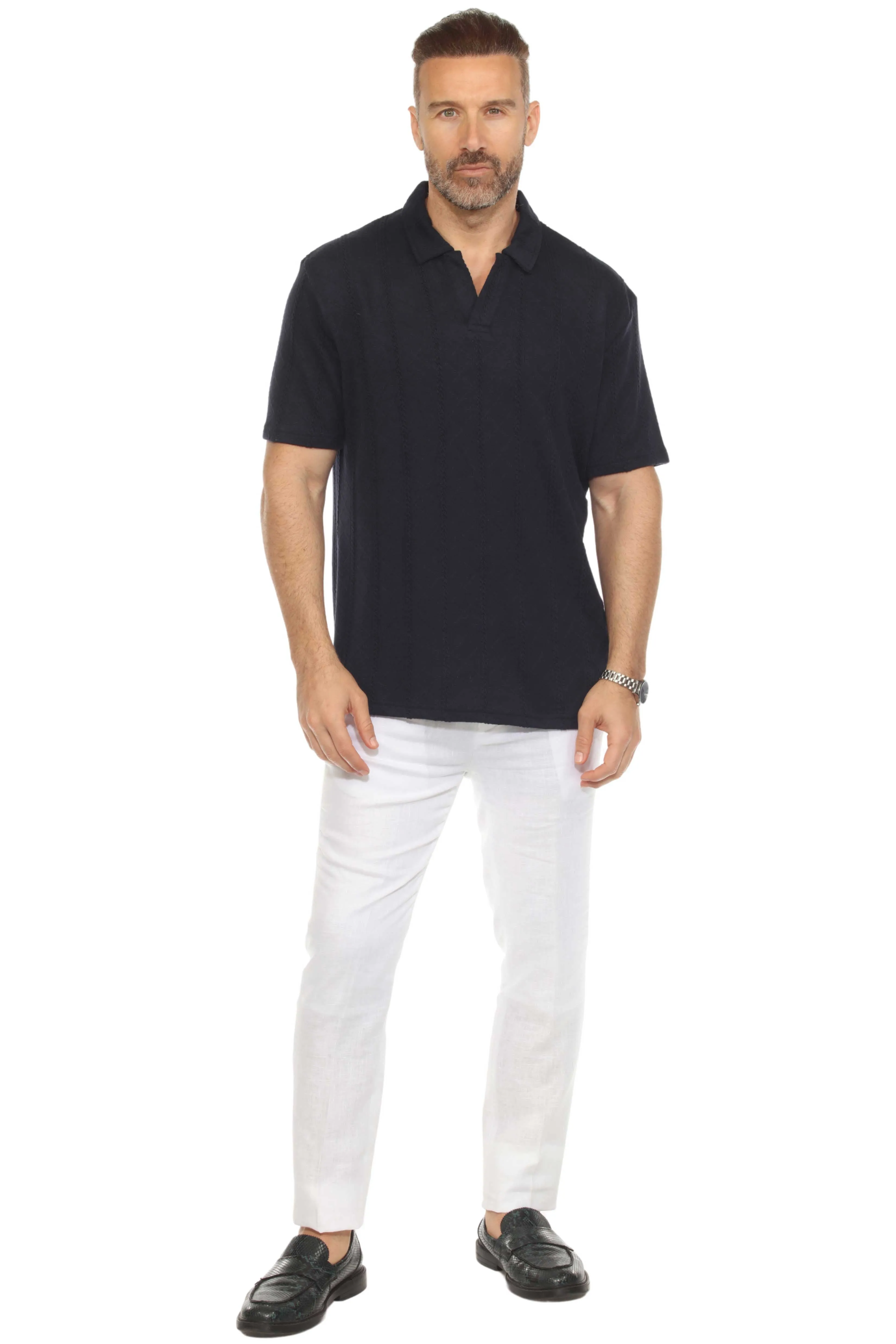 Mojito Mens Premium Stylish Polo Shirt with Modern Textured Cable Knit Pattern