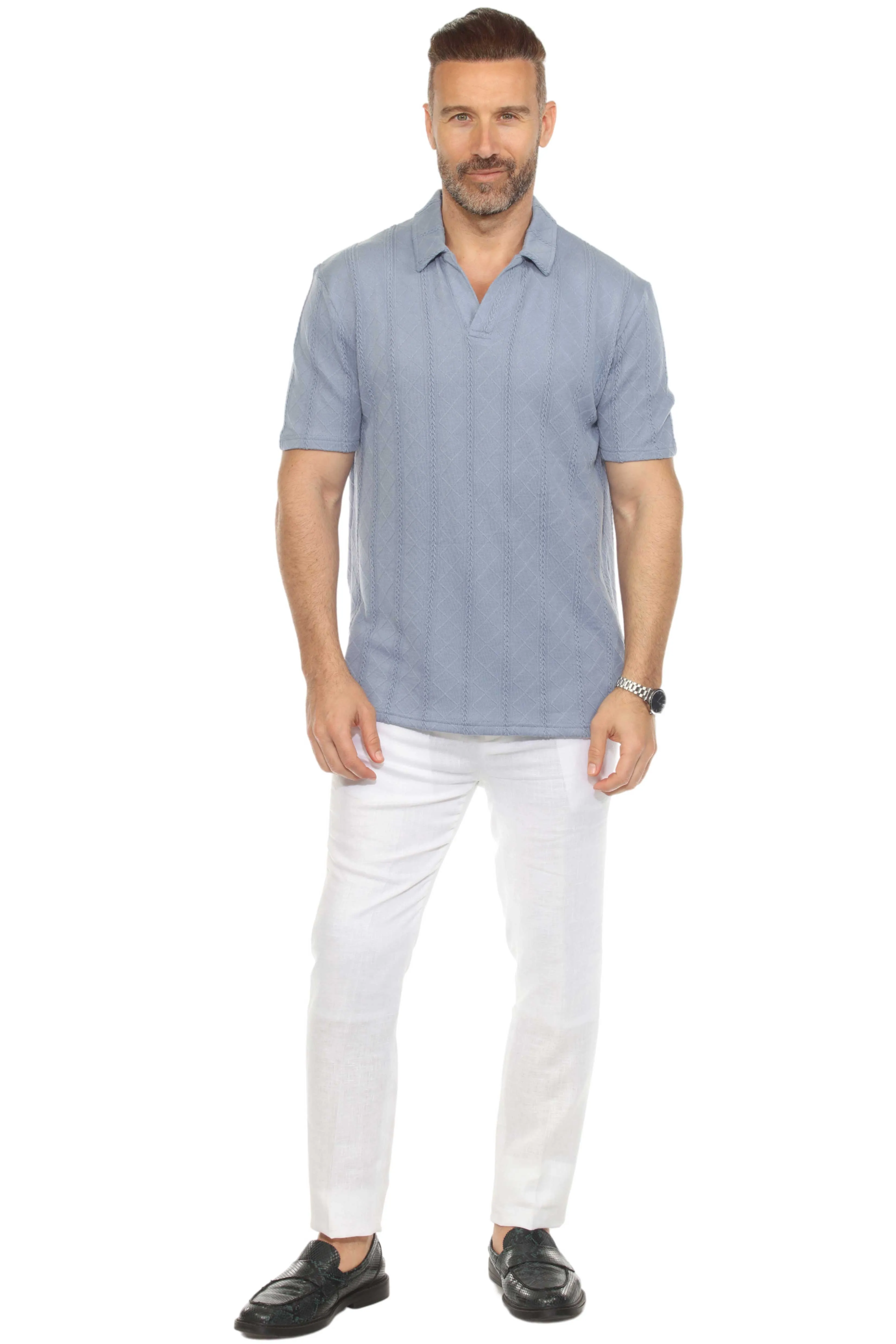 Mojito Mens Premium Stylish Polo Shirt with Modern Textured Cable Knit Pattern