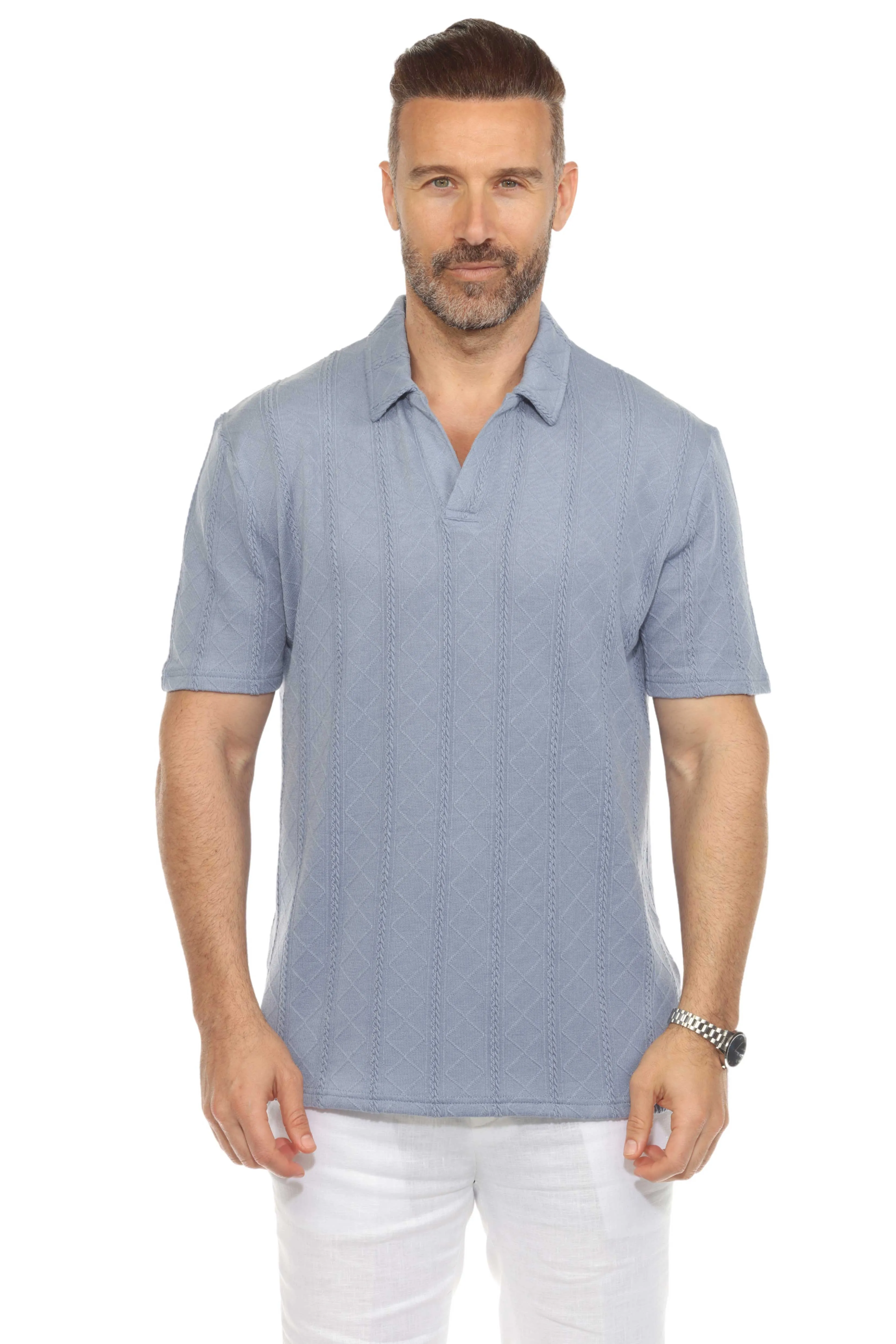 Mojito Mens Premium Stylish Polo Shirt with Modern Textured Cable Knit Pattern