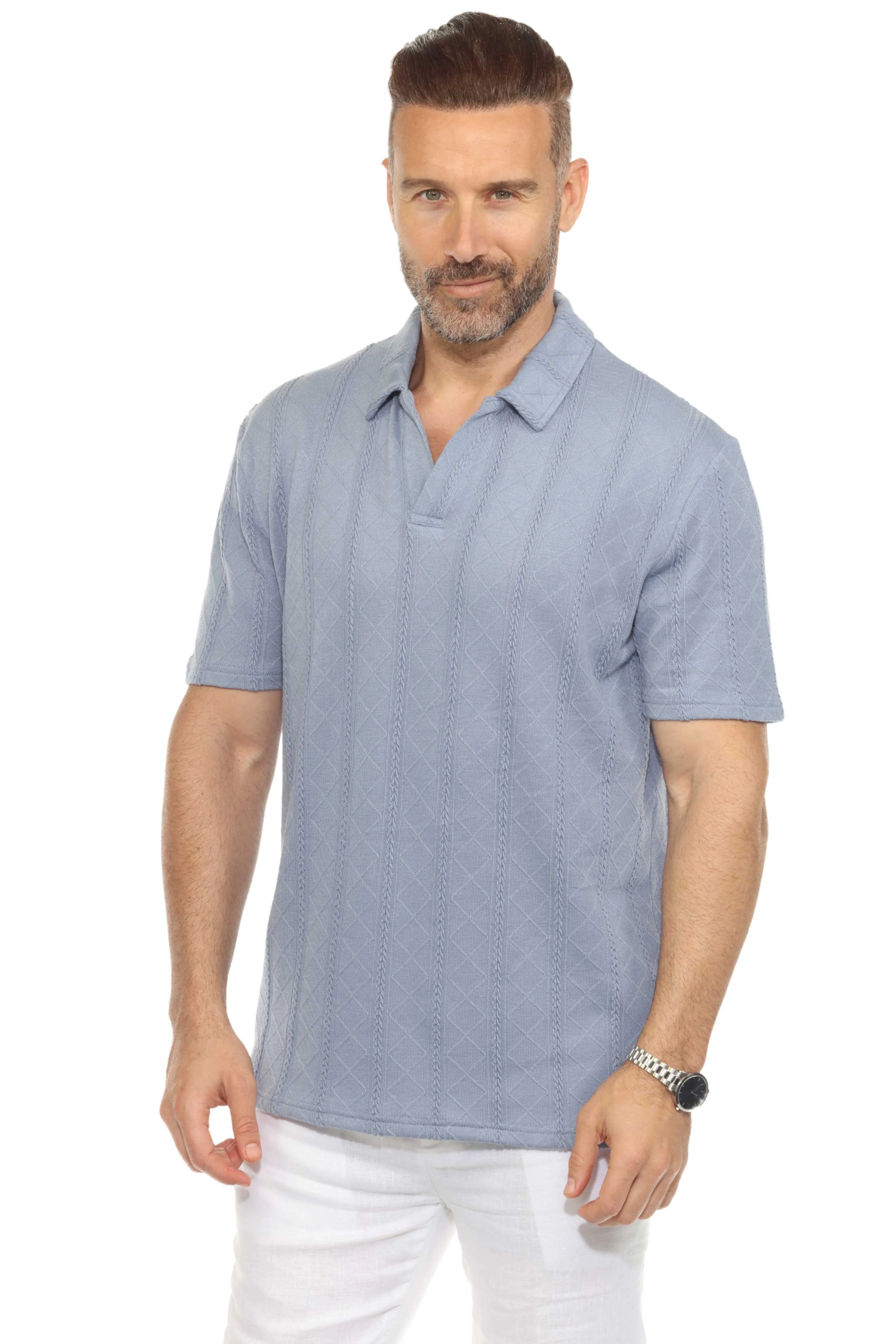 Mojito Mens Premium Stylish Polo Shirt with Modern Textured Cable Knit Pattern