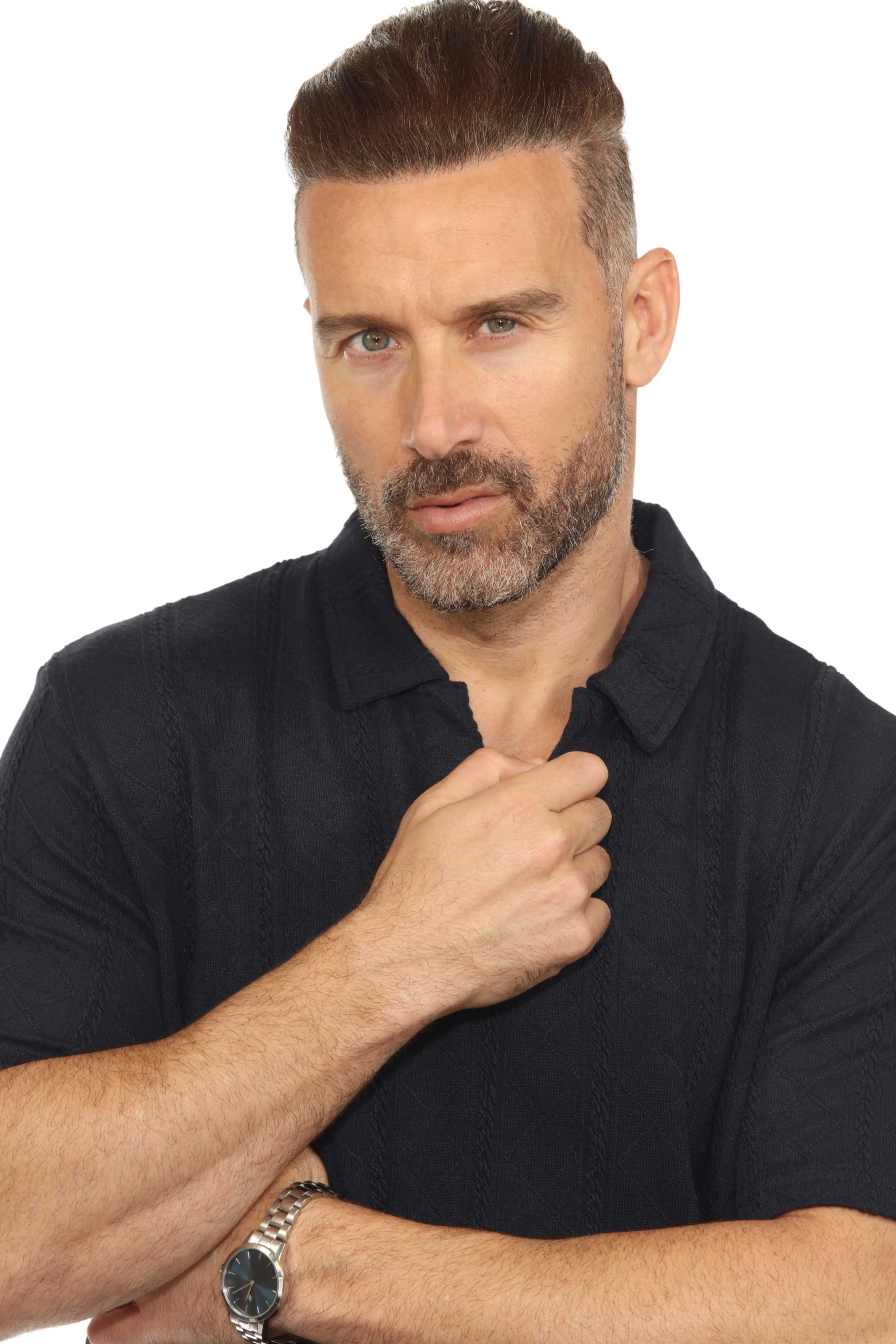 Mojito Mens Premium Stylish Polo Shirt with Modern Textured Cable Knit Pattern