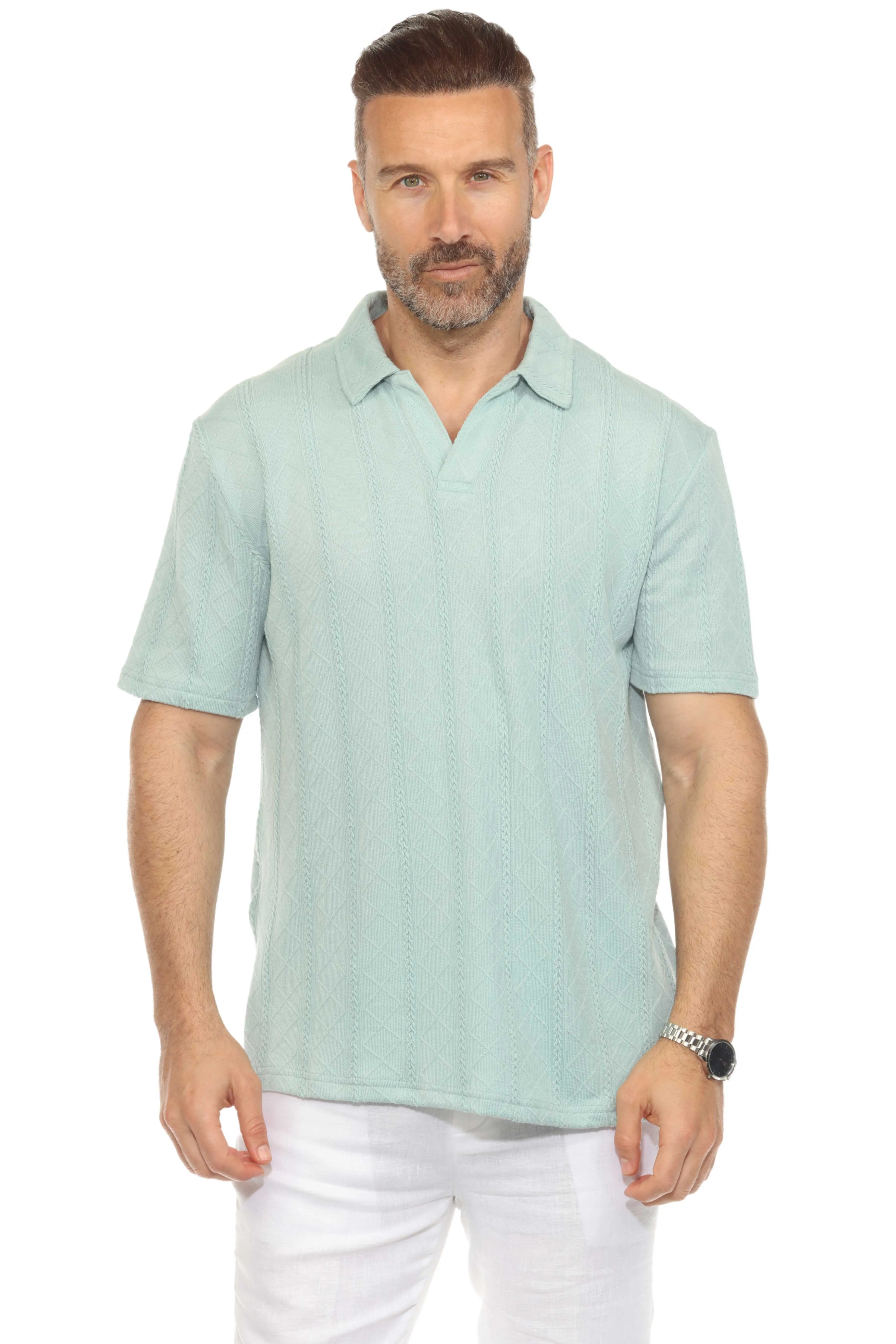 Mojito Mens Premium Stylish Polo Shirt with Modern Textured Cable Knit Pattern