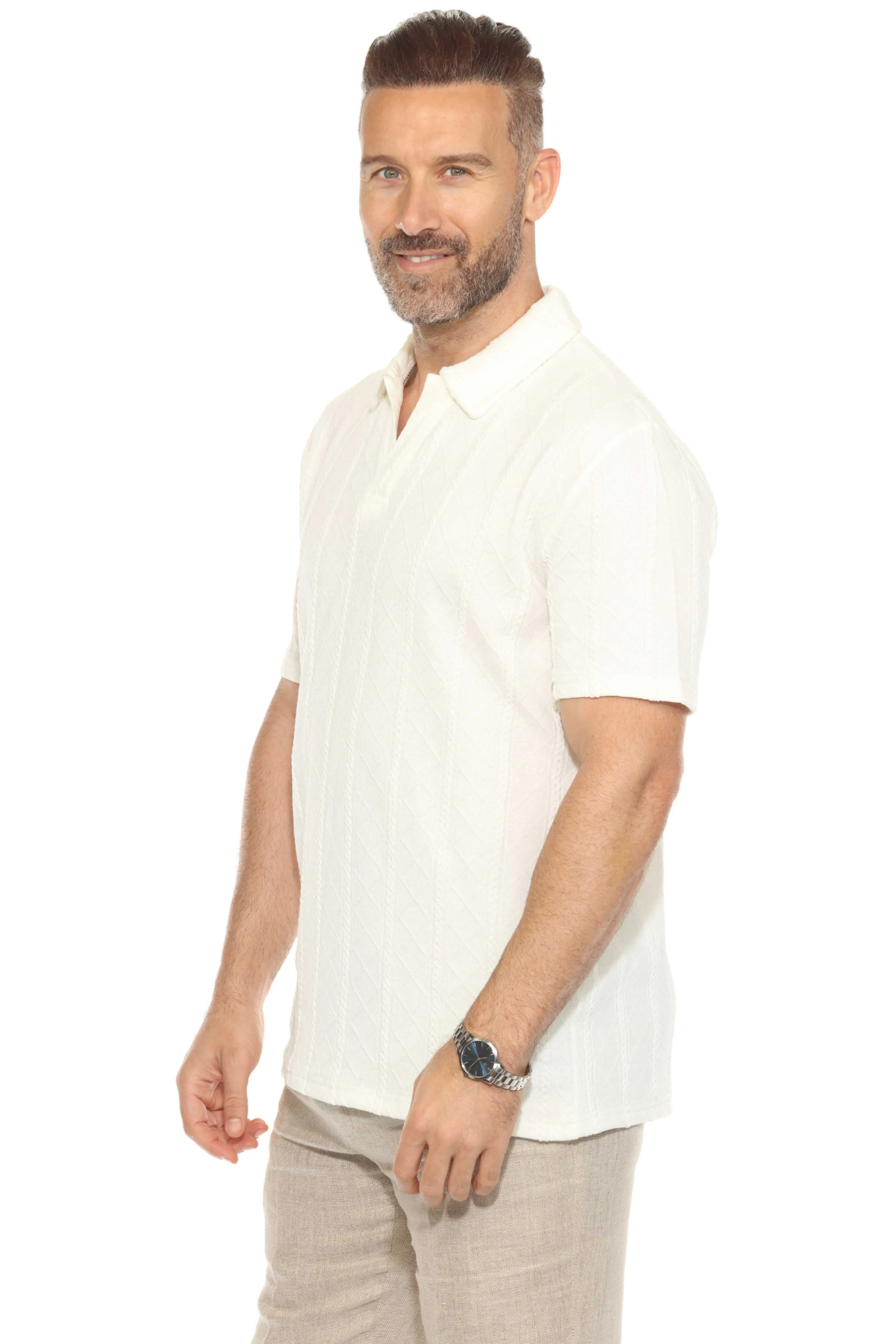 Mojito Mens Premium Stylish Polo Shirt with Modern Textured Cable Knit Pattern