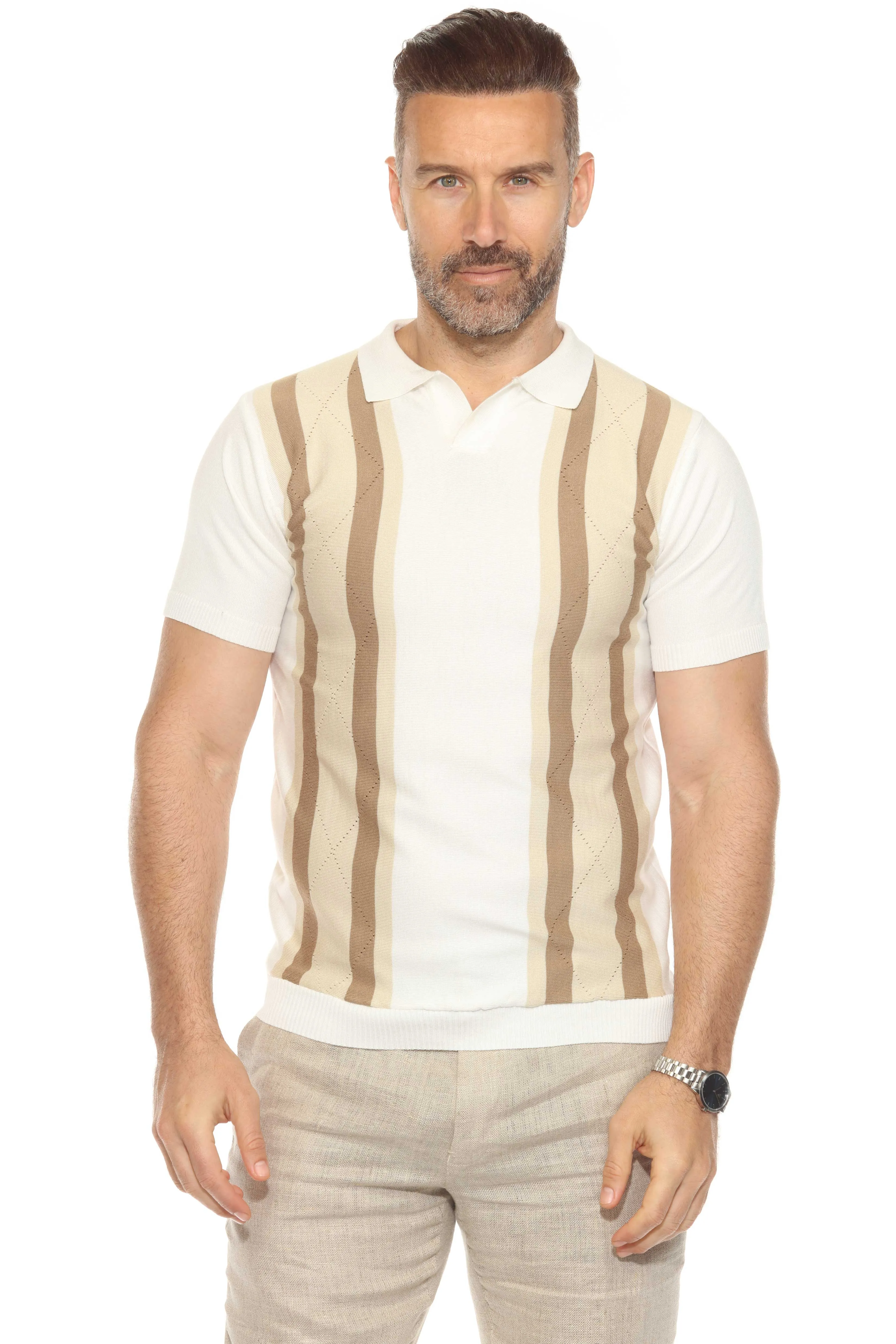 Mojito Mens Stylish Premium Knit Textured Polo Shirt with Color Stripe Pattern