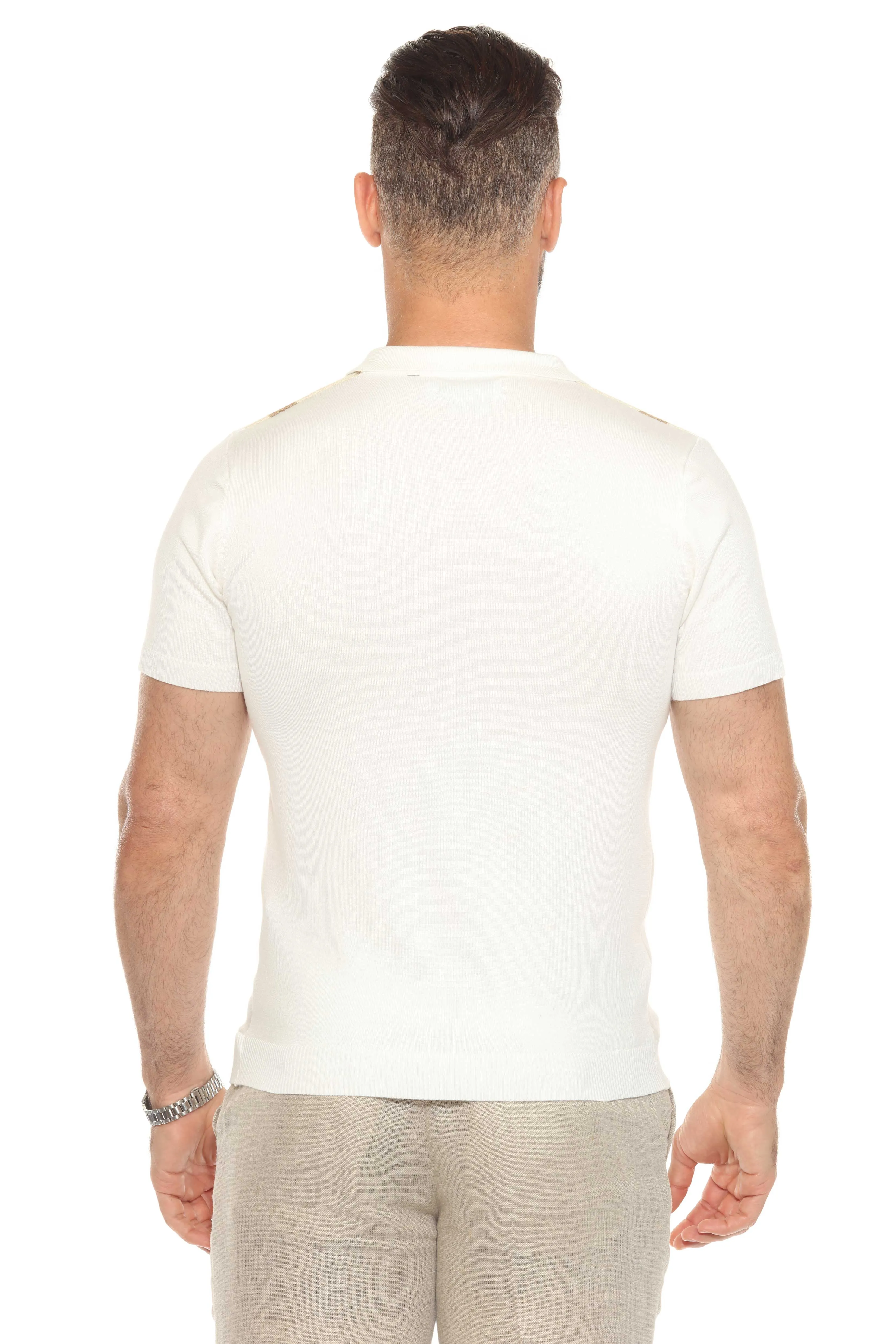 Mojito Mens Stylish Premium Knit Textured Polo Shirt with Color Stripe Pattern