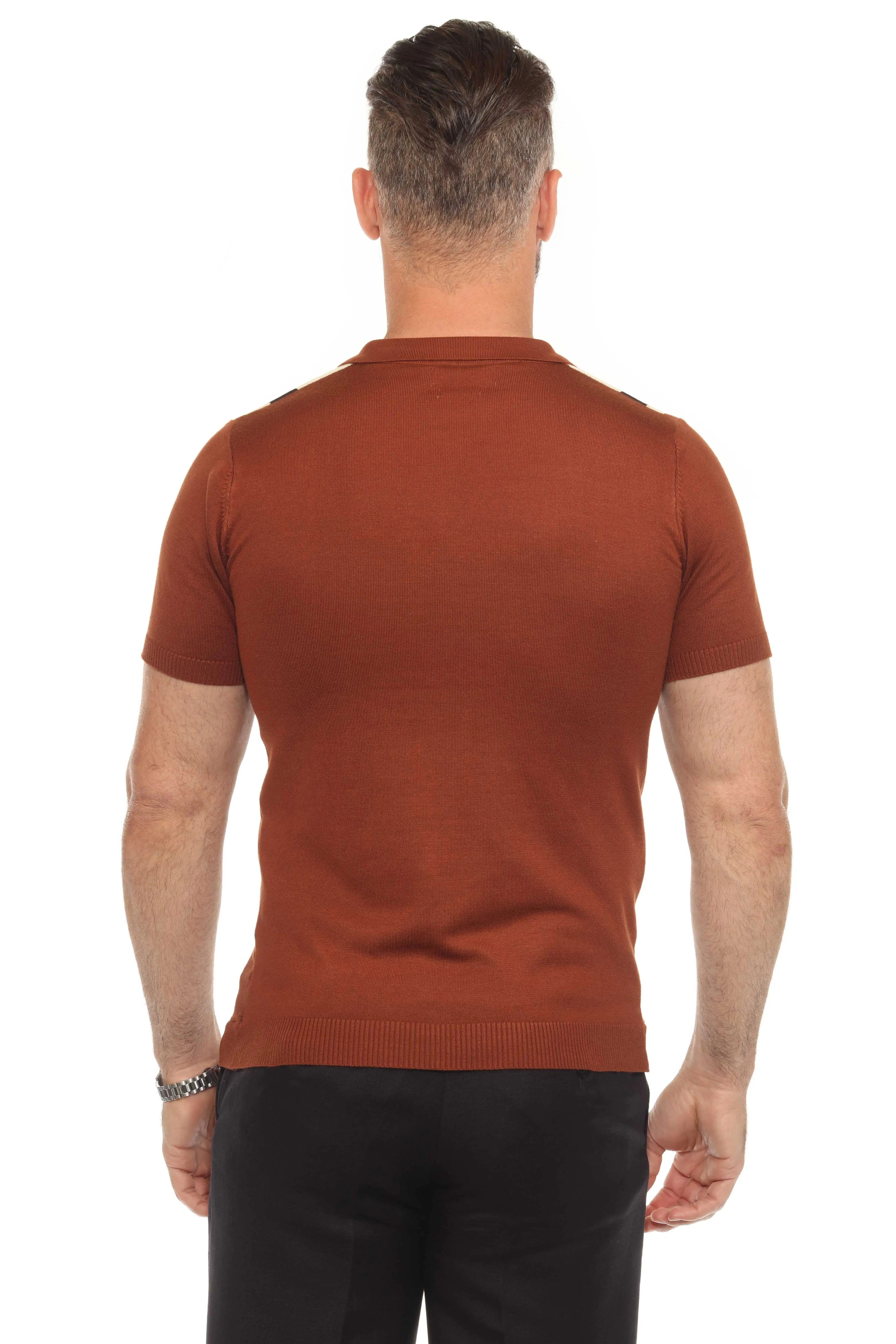 Mojito Mens Stylish Premium Knit Textured Polo Shirt with Color Stripe Pattern