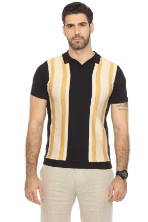 Mojito Mens Stylish Premium Knit Textured Polo Shirt with Color Stripe Pattern