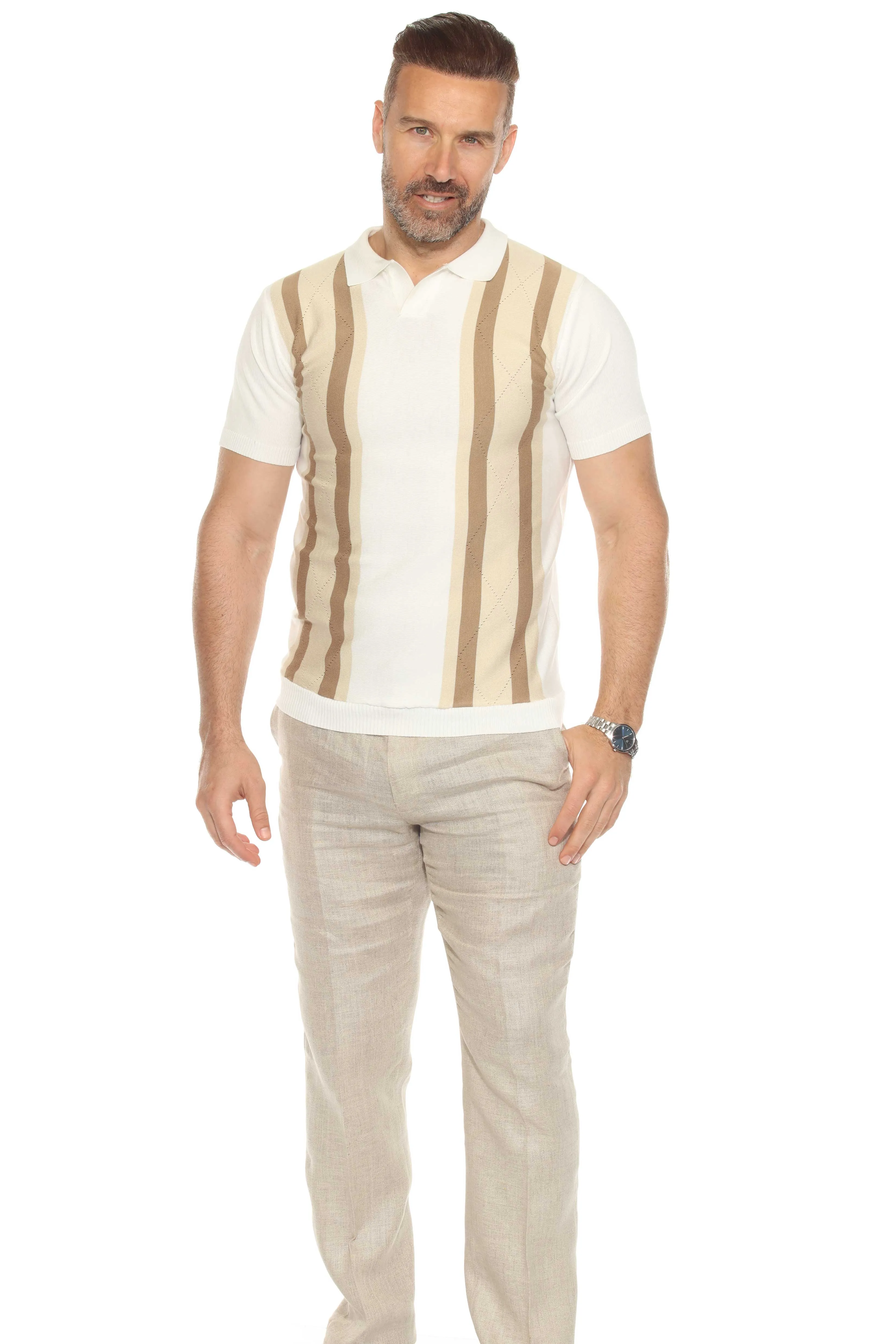 Mojito Mens Stylish Premium Knit Textured Polo Shirt with Color Stripe Pattern
