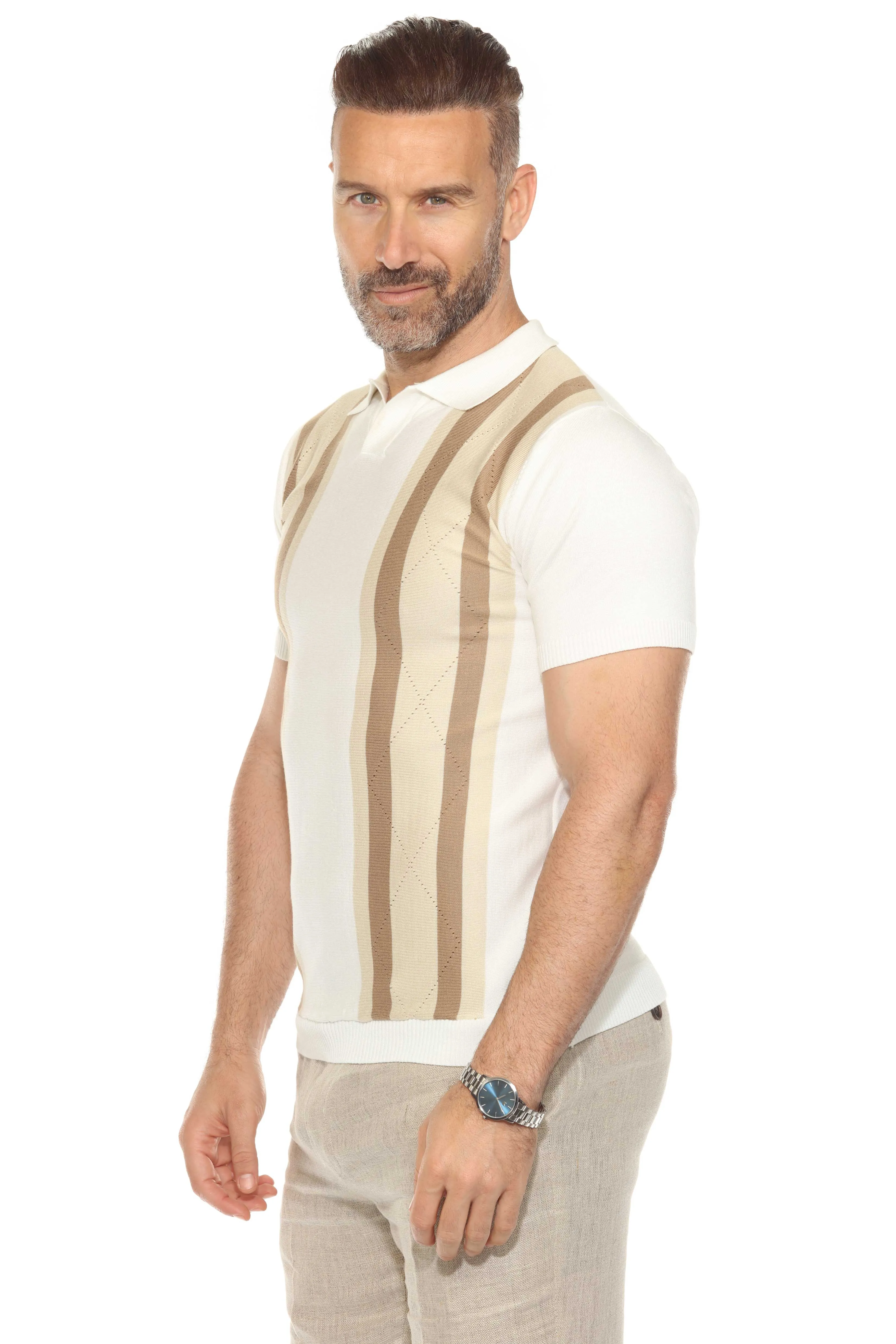 Mojito Mens Stylish Premium Knit Textured Polo Shirt with Color Stripe Pattern