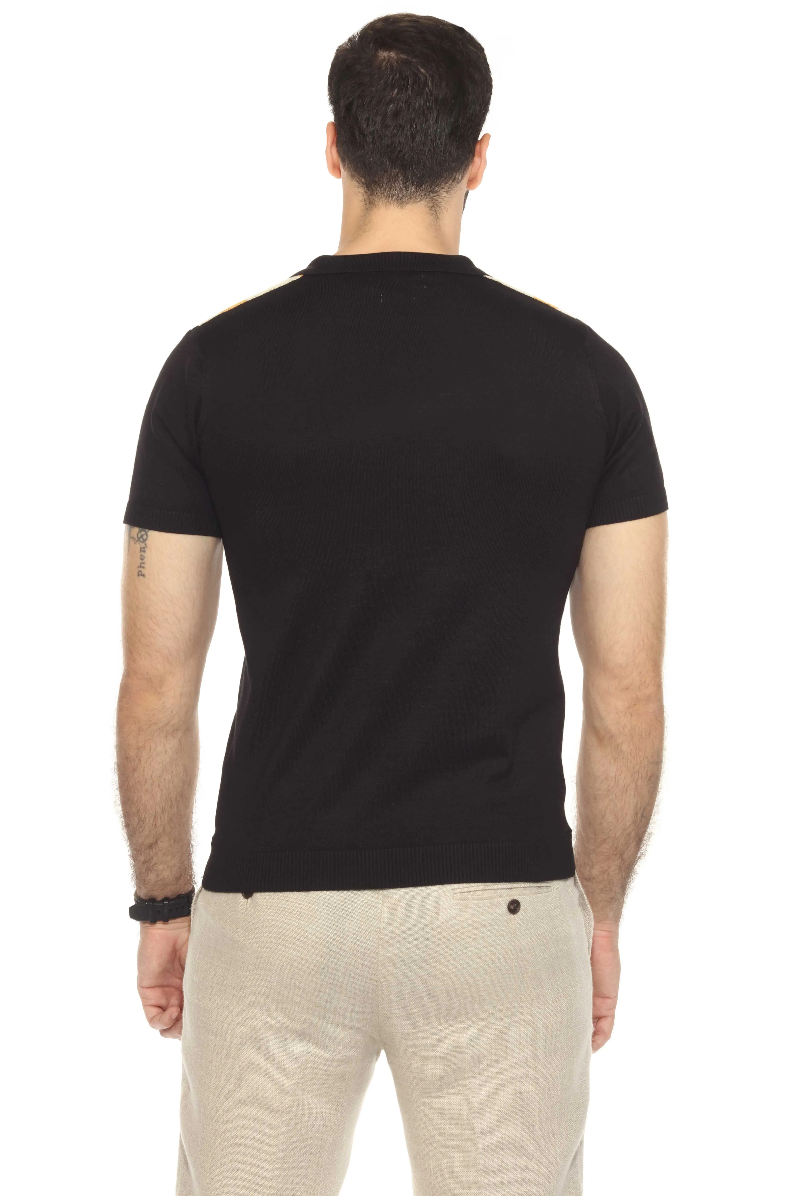 Mojito Mens Stylish Premium Knit Textured Polo Shirt with Color Stripe Pattern