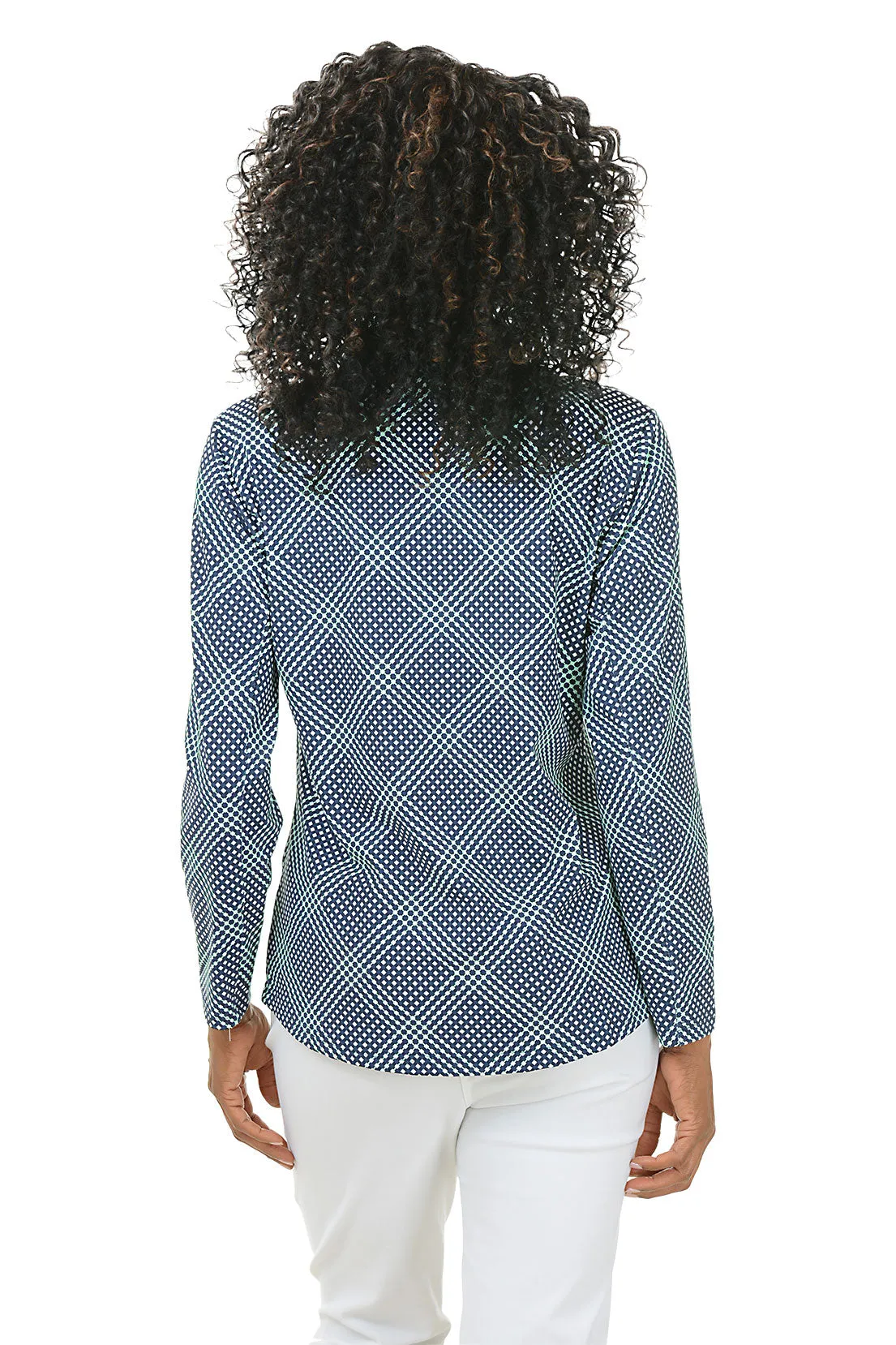 Navy Gingham Mock Neck UPF50  Top