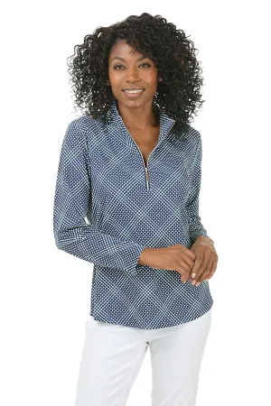 Navy Gingham Mock Neck UPF50  Top
