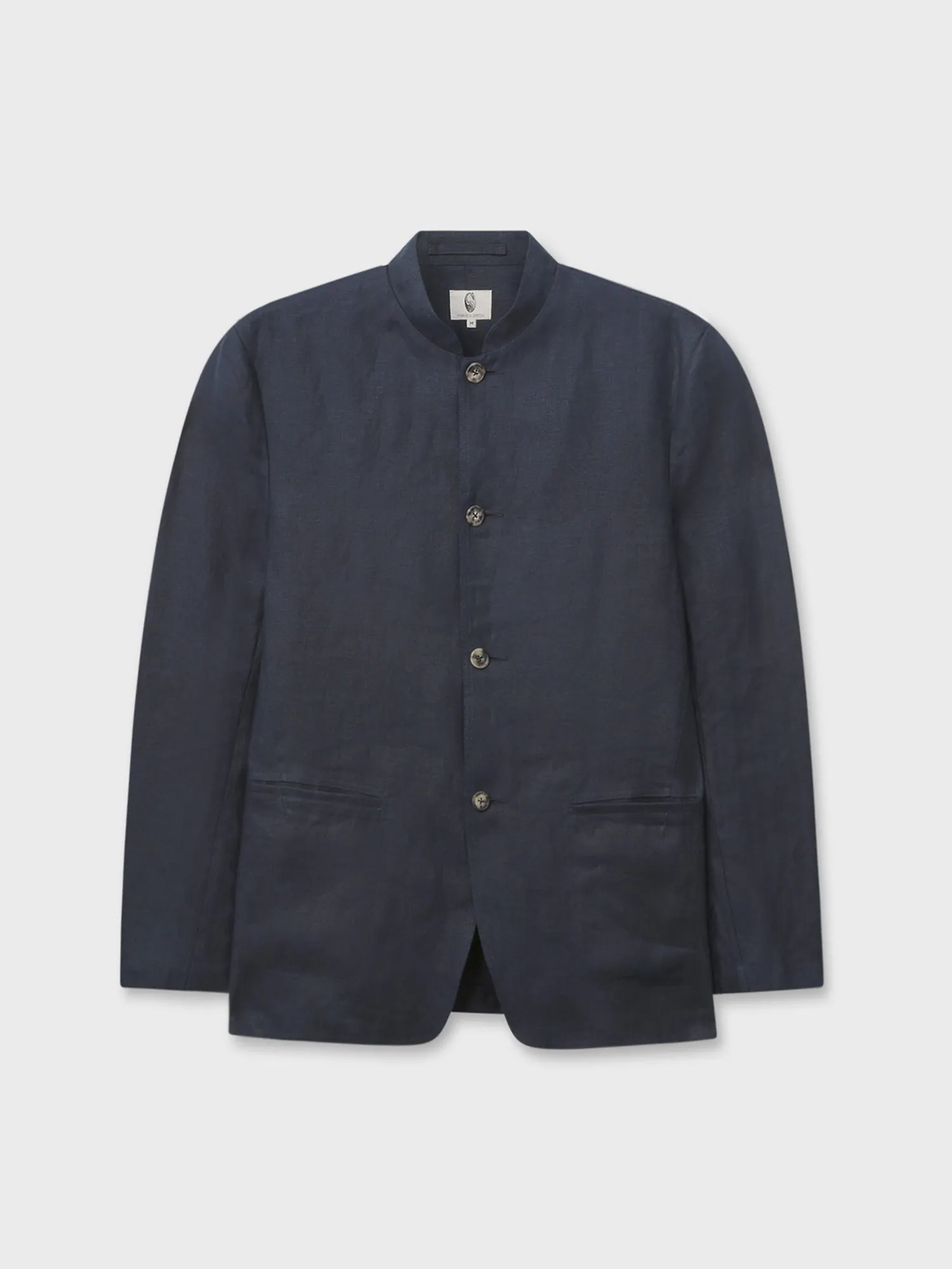Navy Relaxed Linen Nehru Jacket