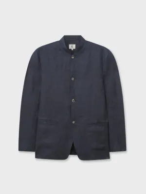 Navy Relaxed Linen Nehru Jacket