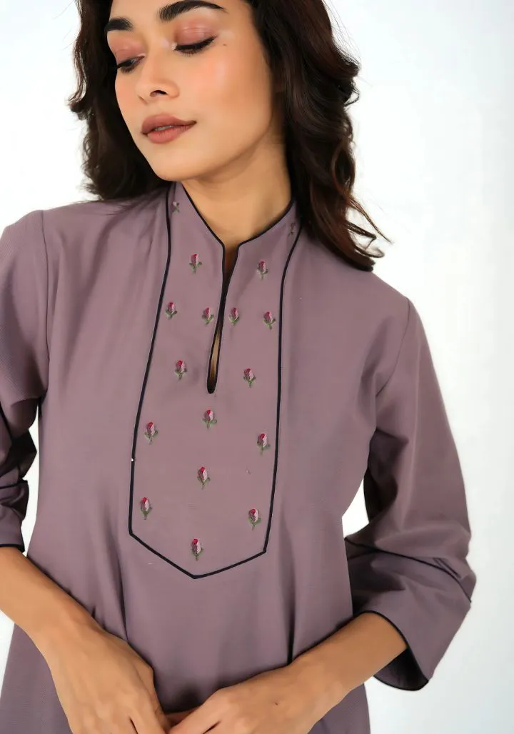 Orchid Haze – Embroidered Yoke Nighty