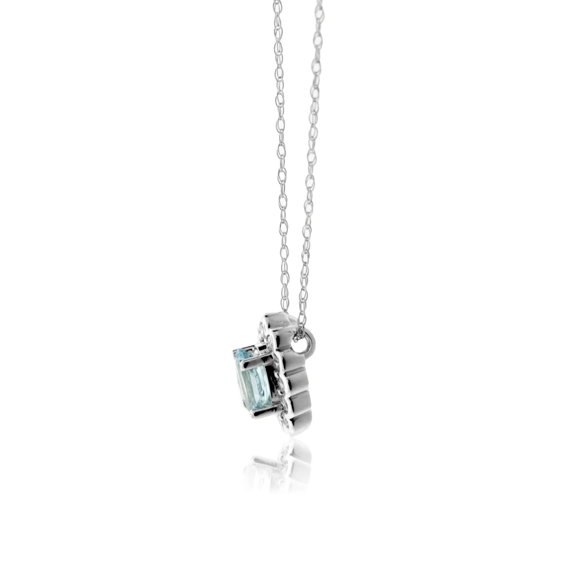 Oval Aquamarine and Diamond Scalloped Halo Pendant w/Chain