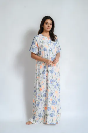 Pastel Bloom – Floral Nighty with Piping