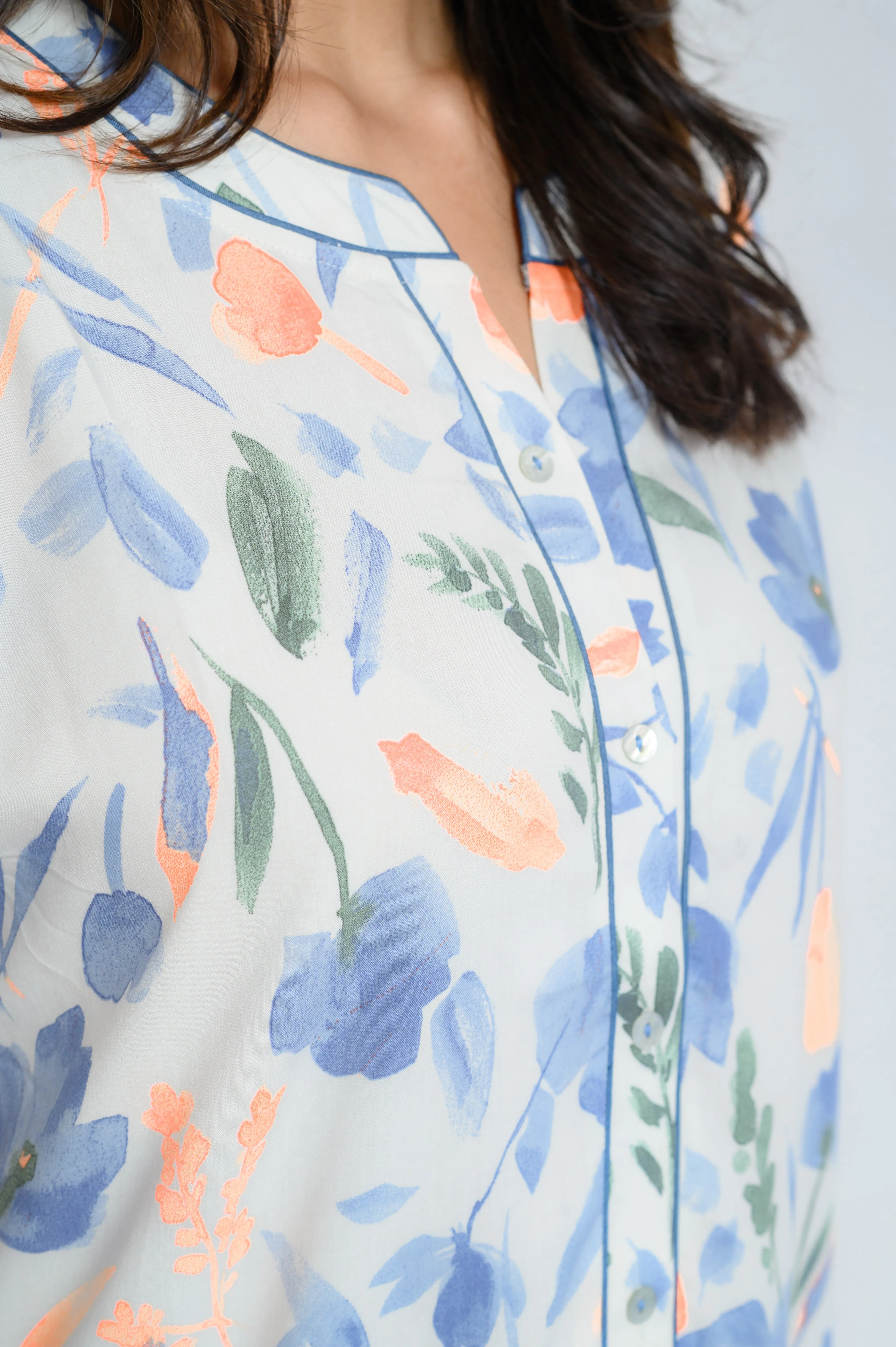 Pastel Bloom – Floral Nighty with Piping