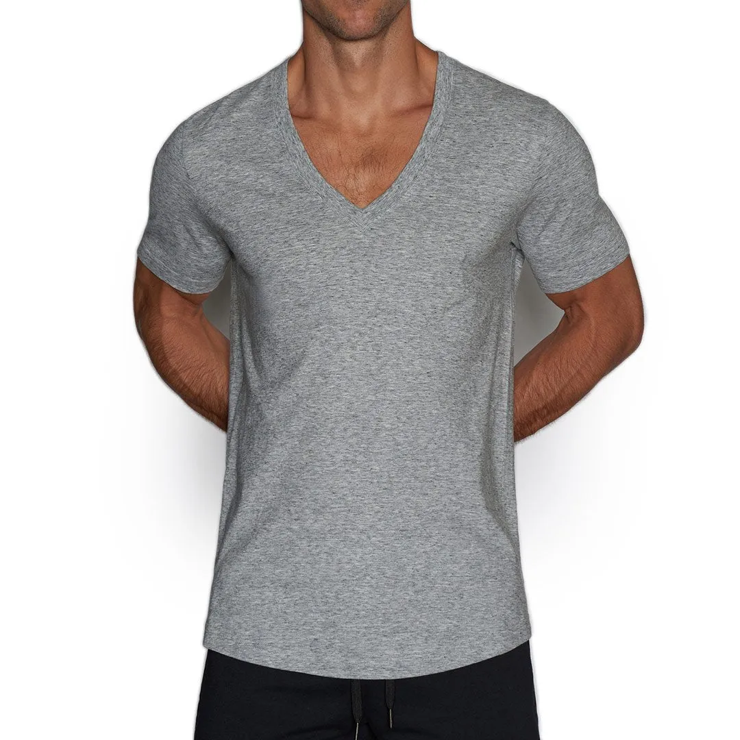 Perfect Pima Relaxed Deep V-Neck T-Shirt Grey Heather