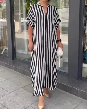 PIEN - COMFY STRIPED DRESS WITH V-NECK