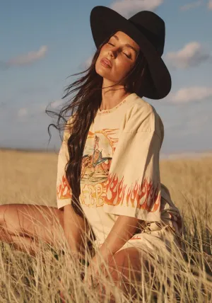 PRE SALE The Very Oversized Flaming Cowboy Tee - Sand