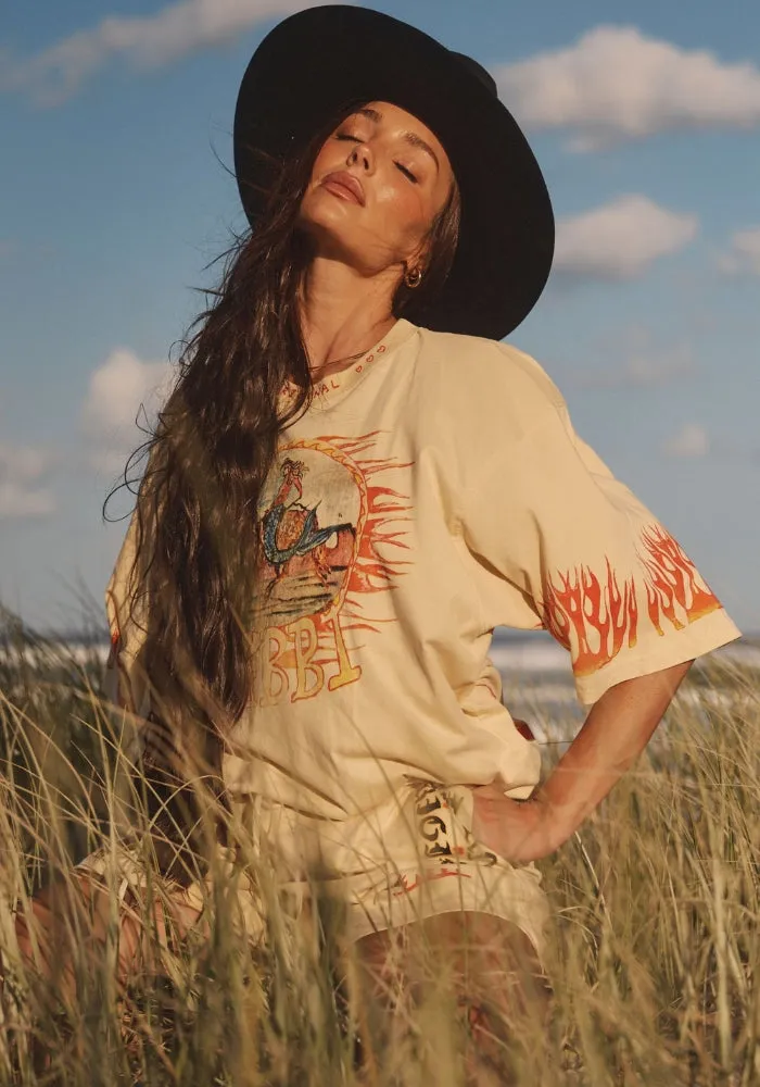 PRE SALE The Very Oversized Flaming Cowboy Tee - Sand