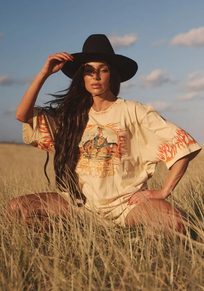 PRE SALE The Very Oversized Flaming Cowboy Tee - Sand