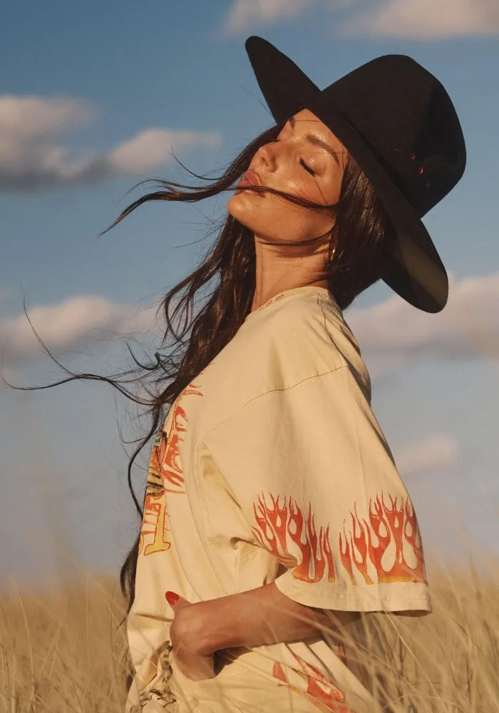 PRE SALE The Very Oversized Flaming Cowboy Tee - Sand