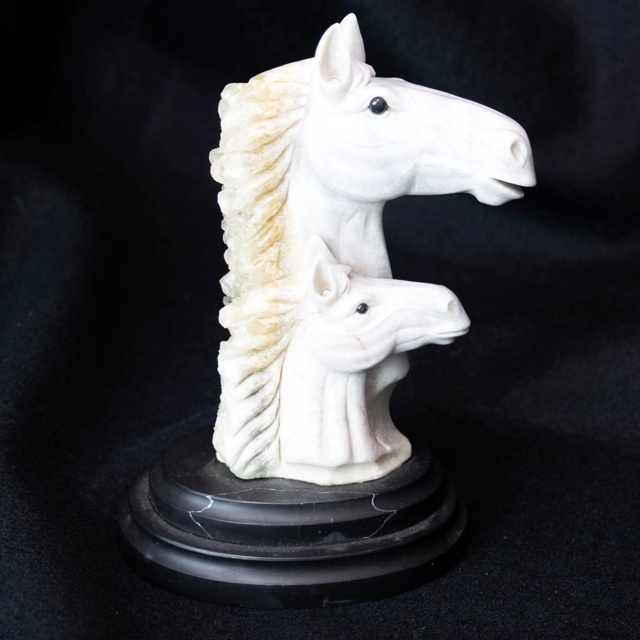 Quartz and Calcite Two Horse Head Statue