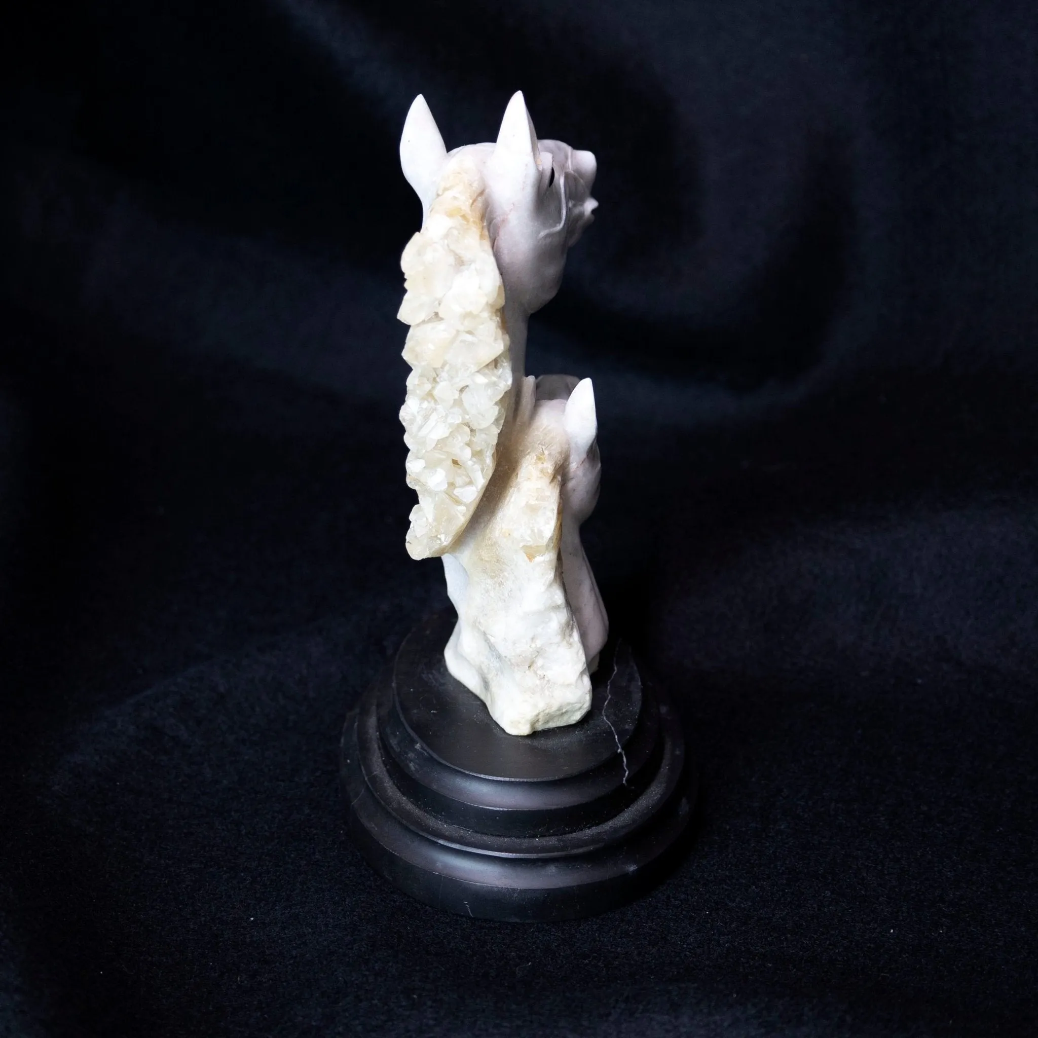 Quartz and Calcite Two Horse Head Statue