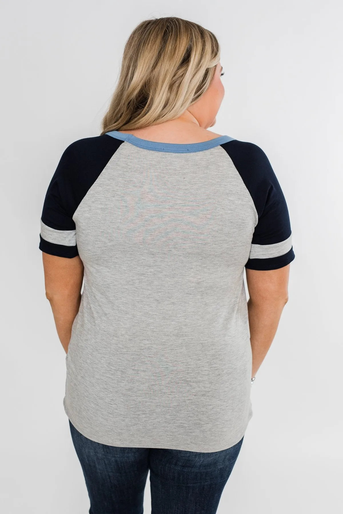 Raglan "Mama Bear" Short Sleeve Top- Heather Grey & Navy