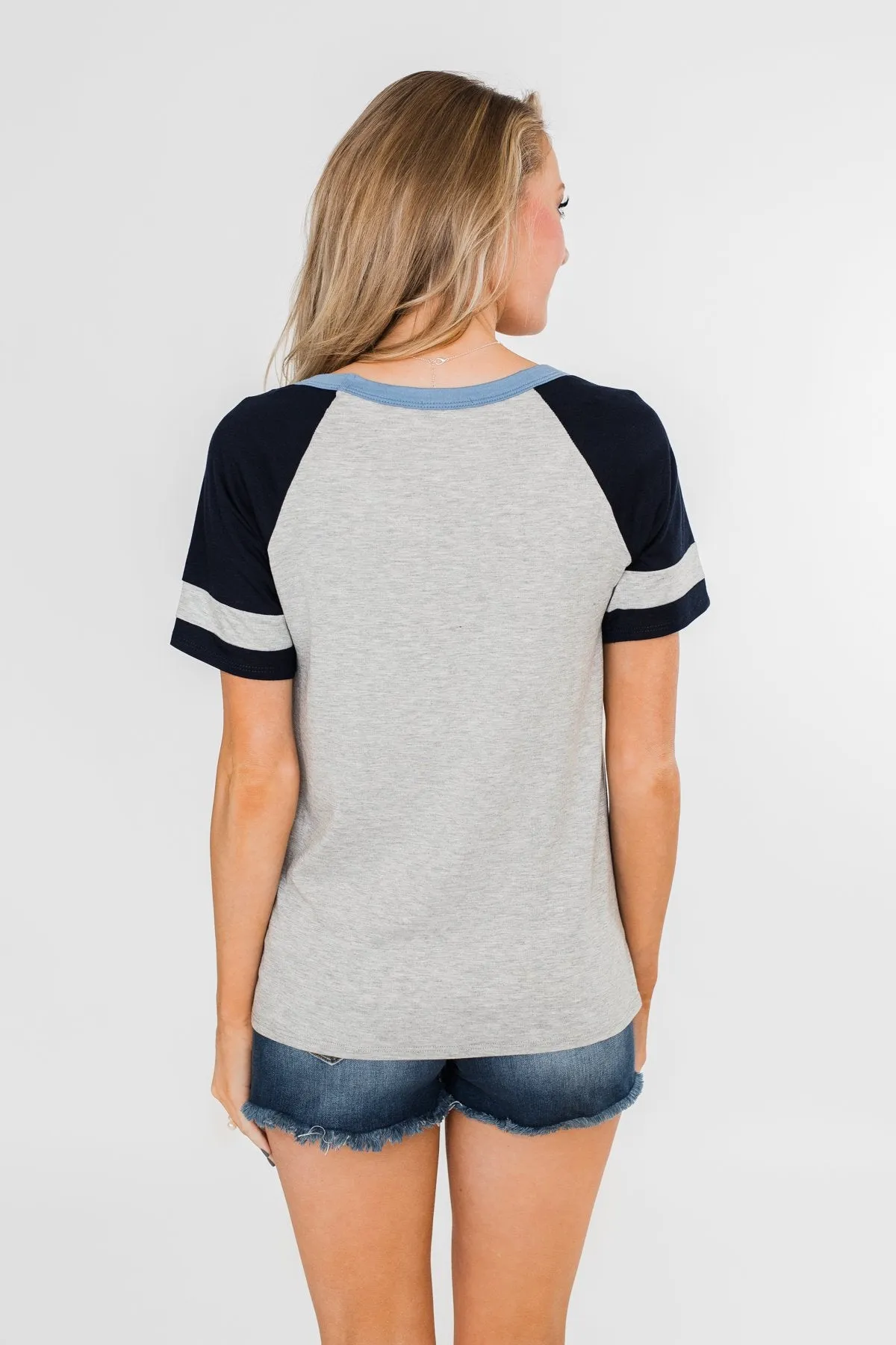 Raglan "Mama Bear" Short Sleeve Top- Heather Grey & Navy