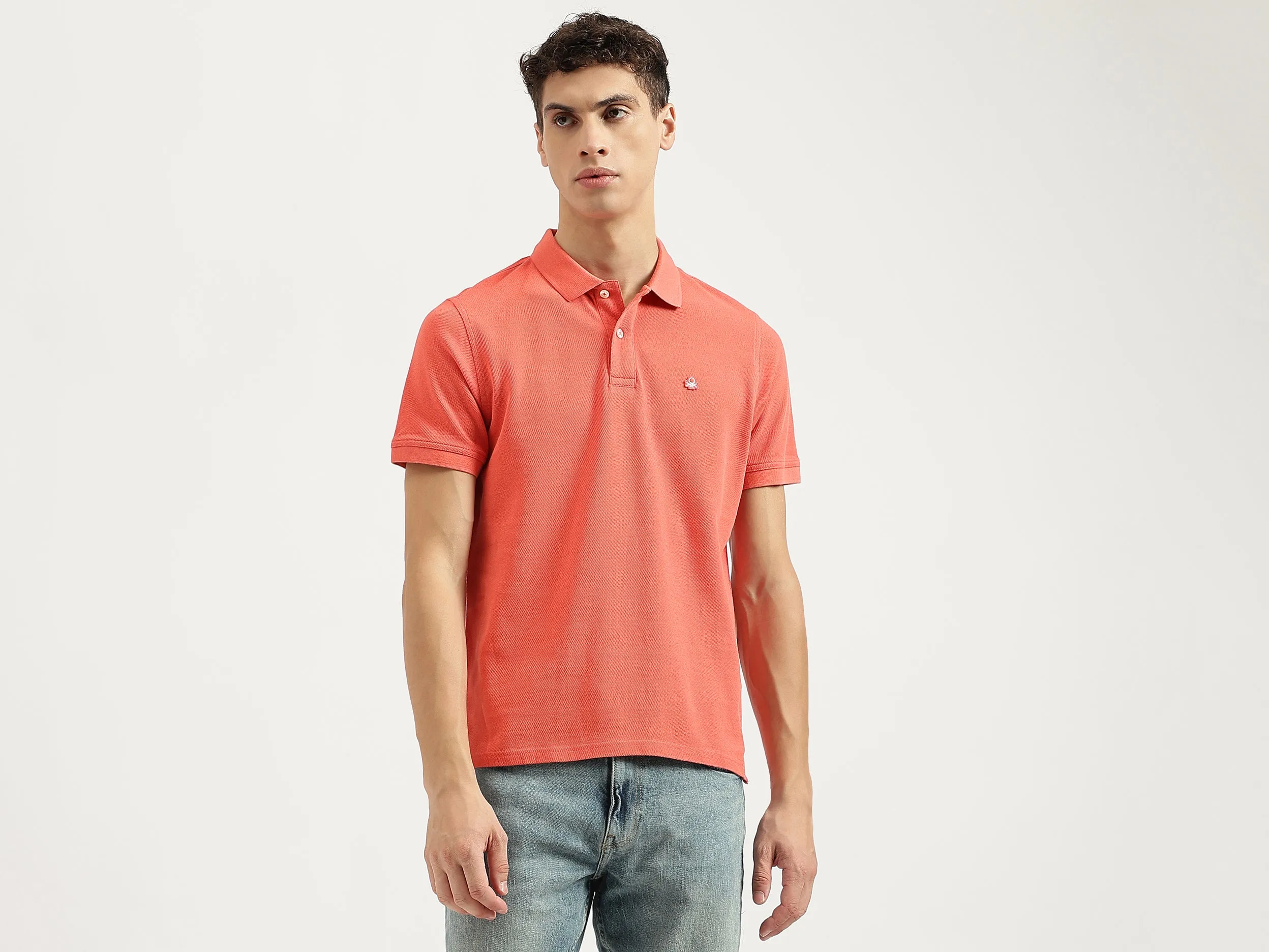 Relaxed Fit Polo Neck Solid Tshirt