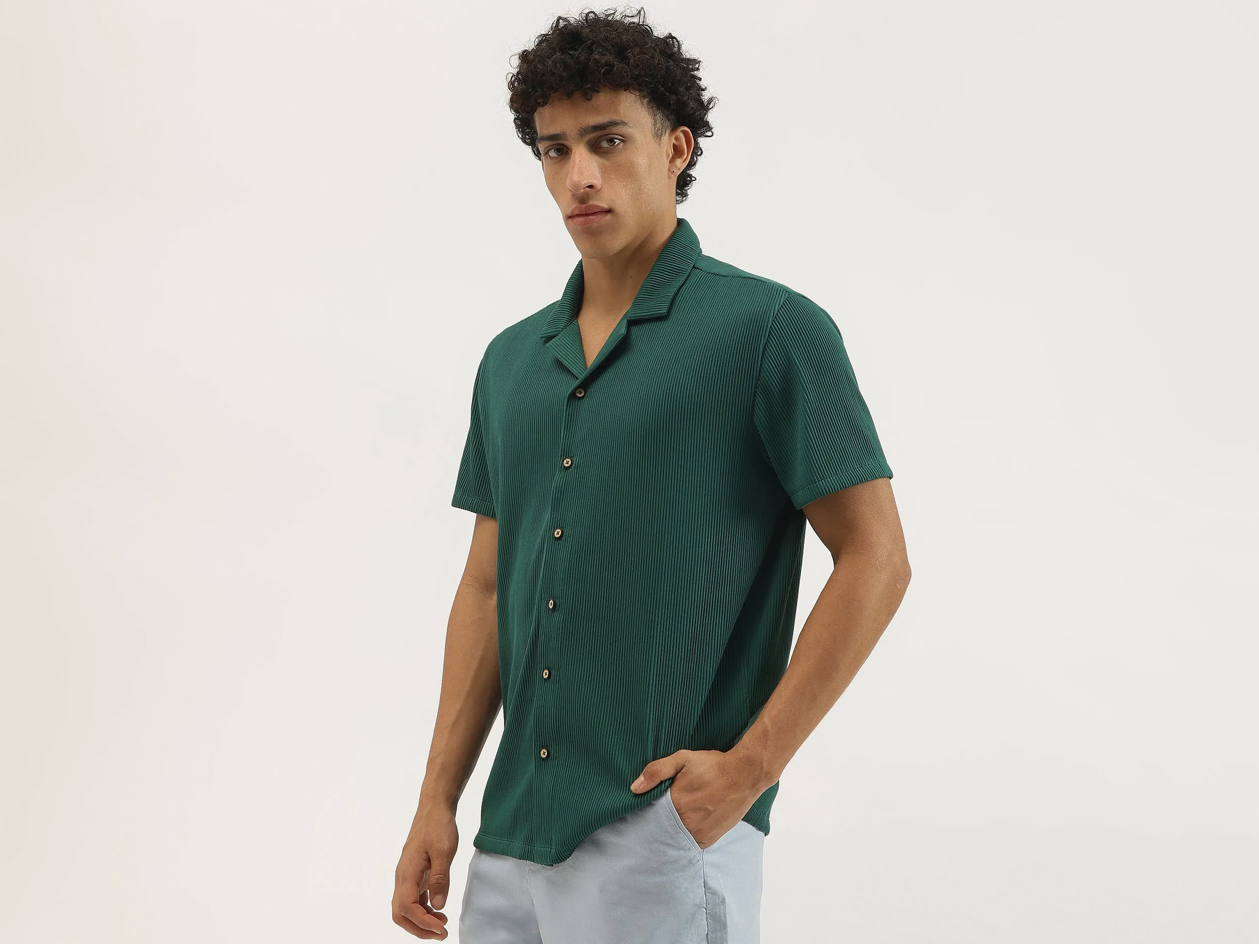 Relaxed Fit Resort Collar Pinstripes Shirt