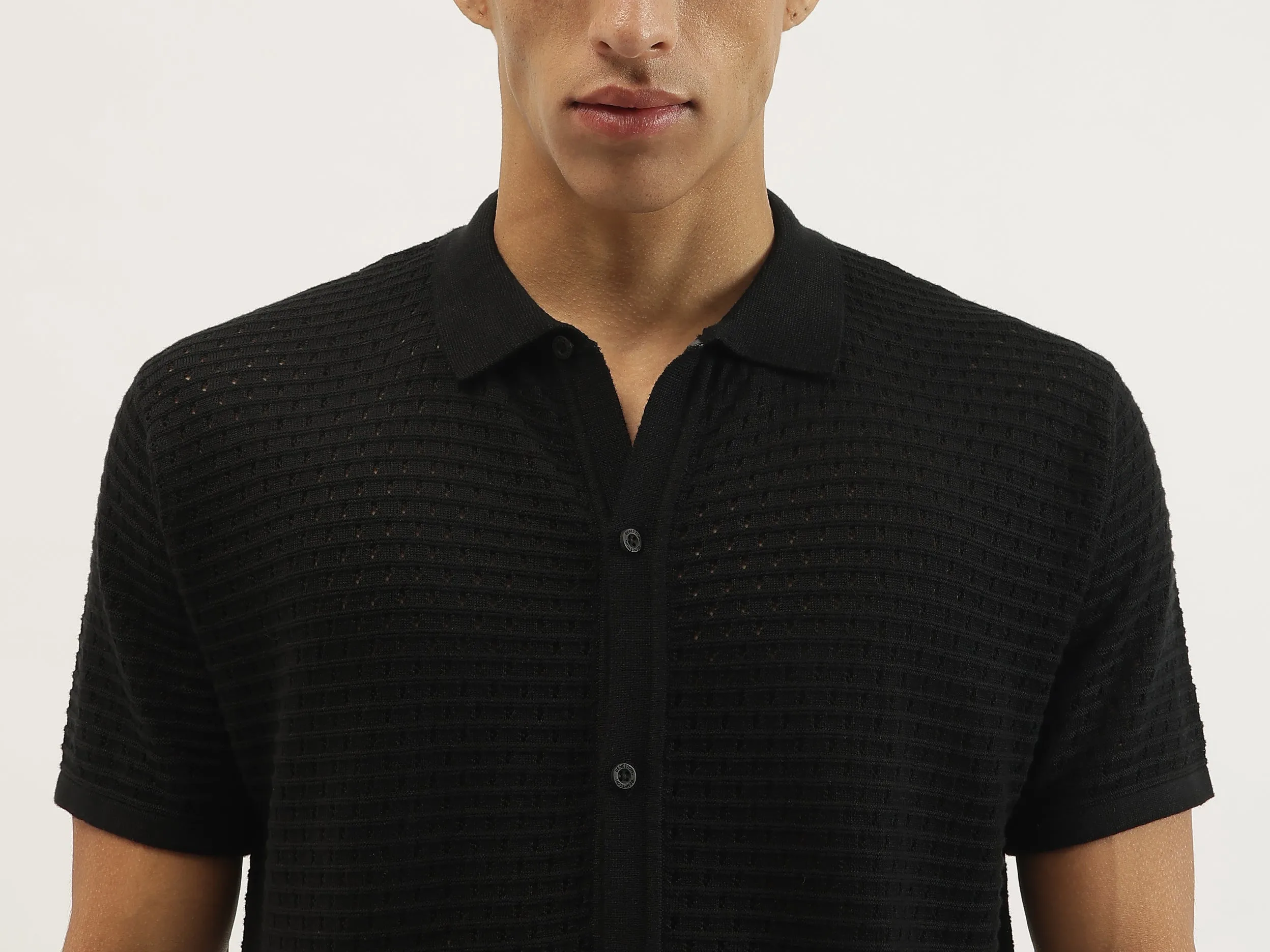 Relaxed Fit Spread Collar Textured Shirt