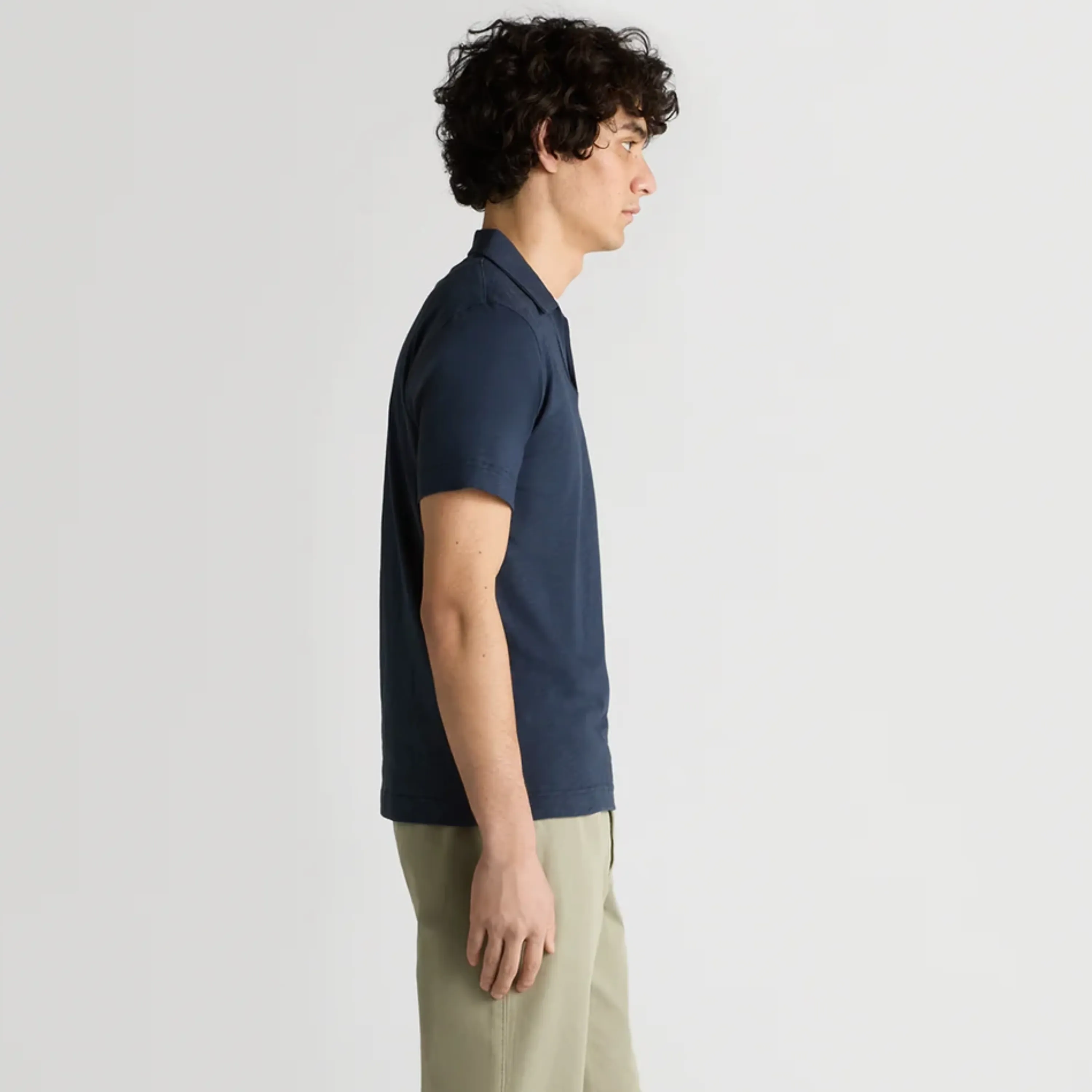 Remus Tapered Fit Open Collar Cotton Polo - Navy