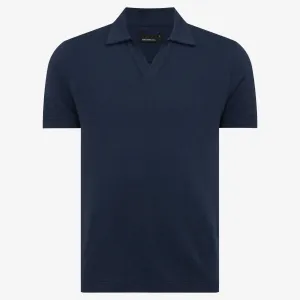 Remus Tapered Fit Open Collar Cotton Polo - Navy