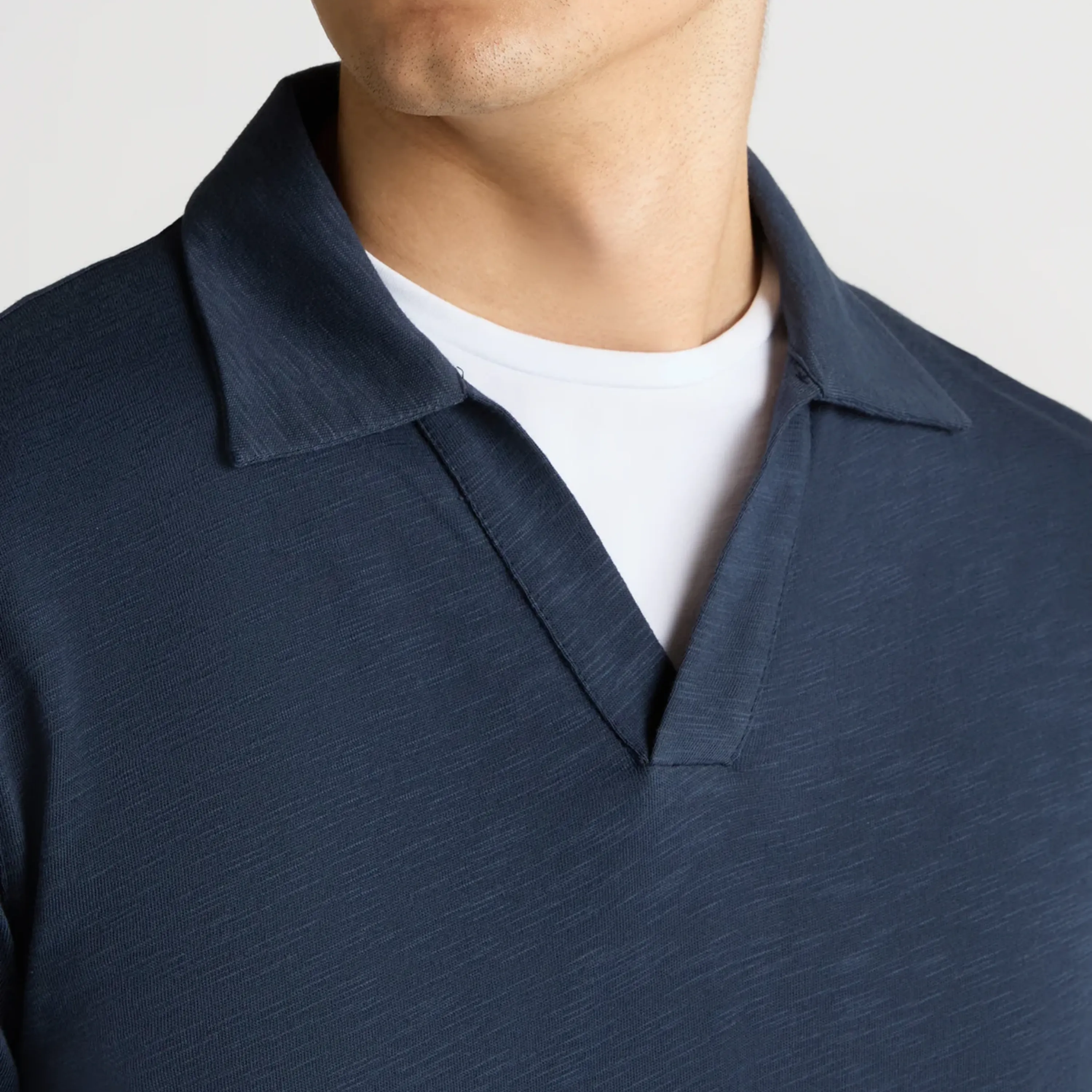 Remus Tapered Fit Open Collar Cotton Polo - Navy