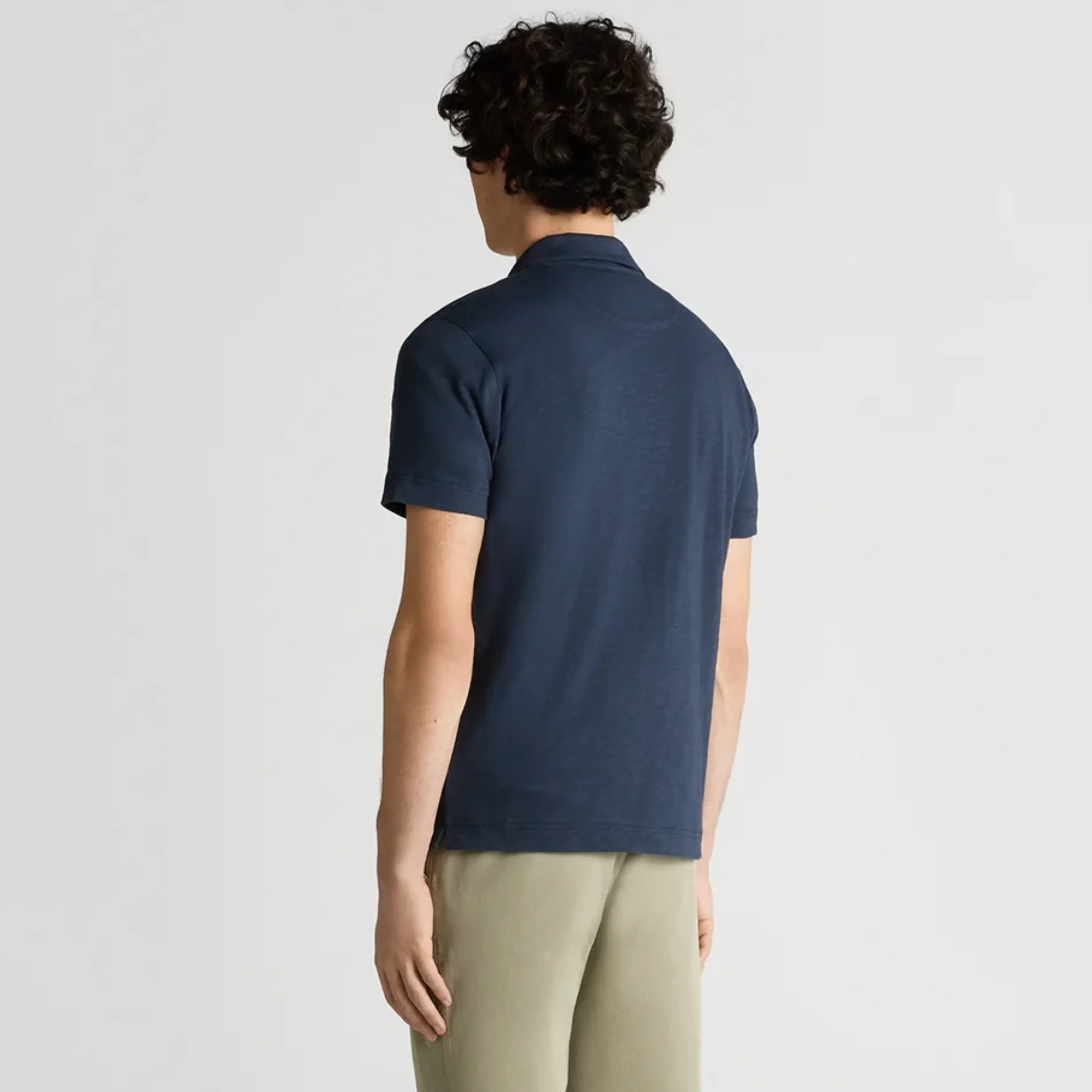 Remus Tapered Fit Open Collar Cotton Polo - Navy