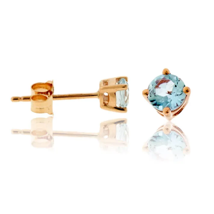 Round Cut Aquamarine Stud Earrings