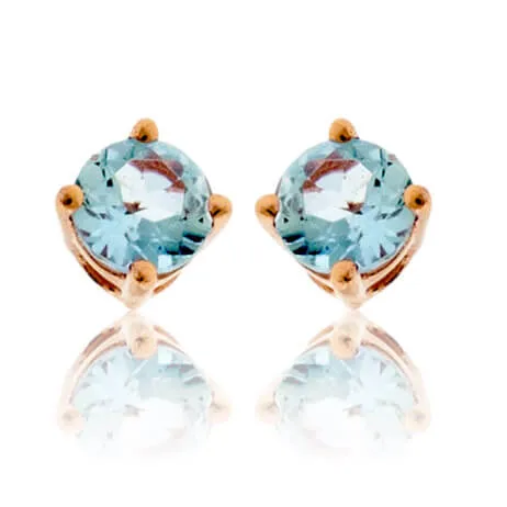 Round Cut Aquamarine Stud Earrings