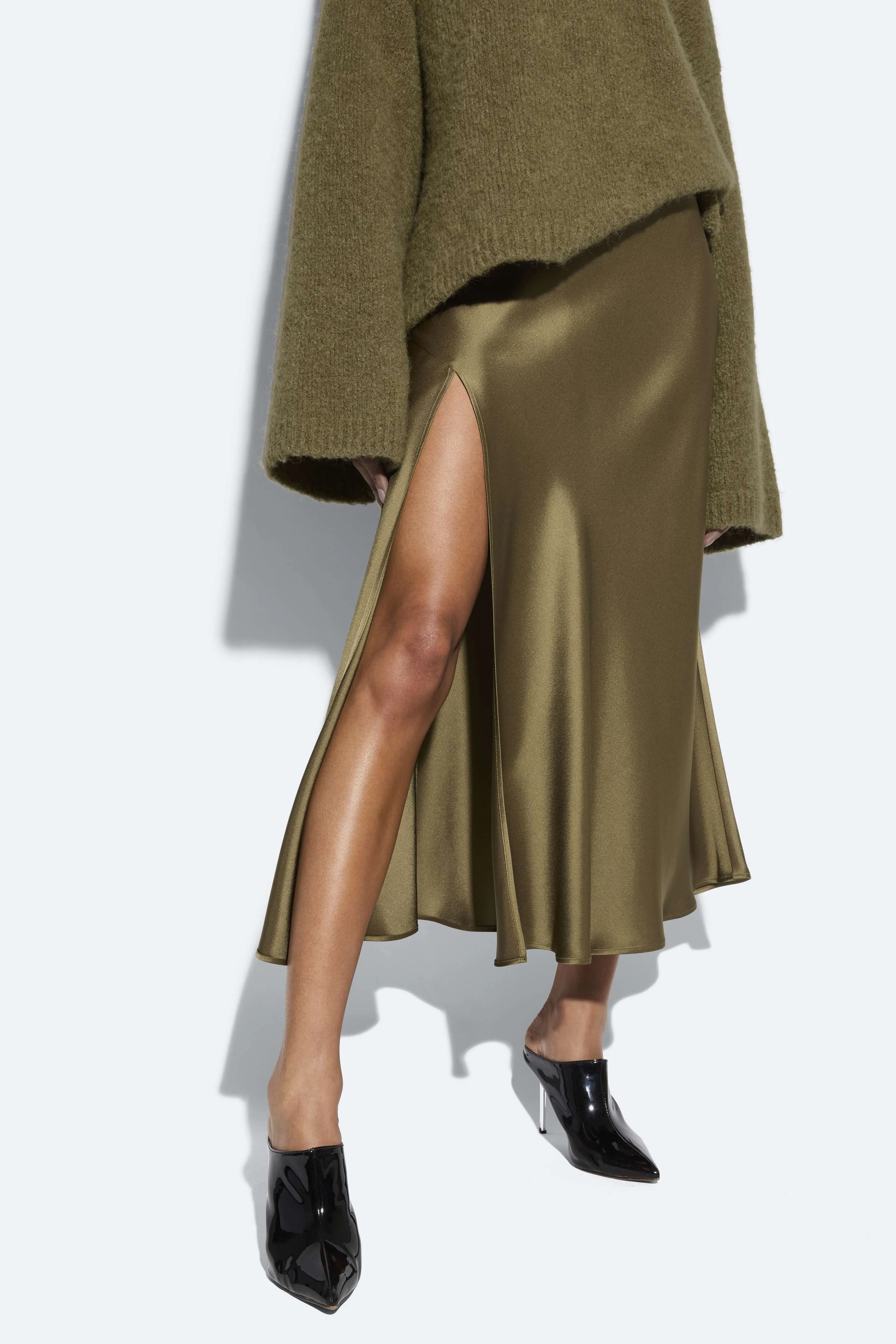 Satin Bias Midi Skirt